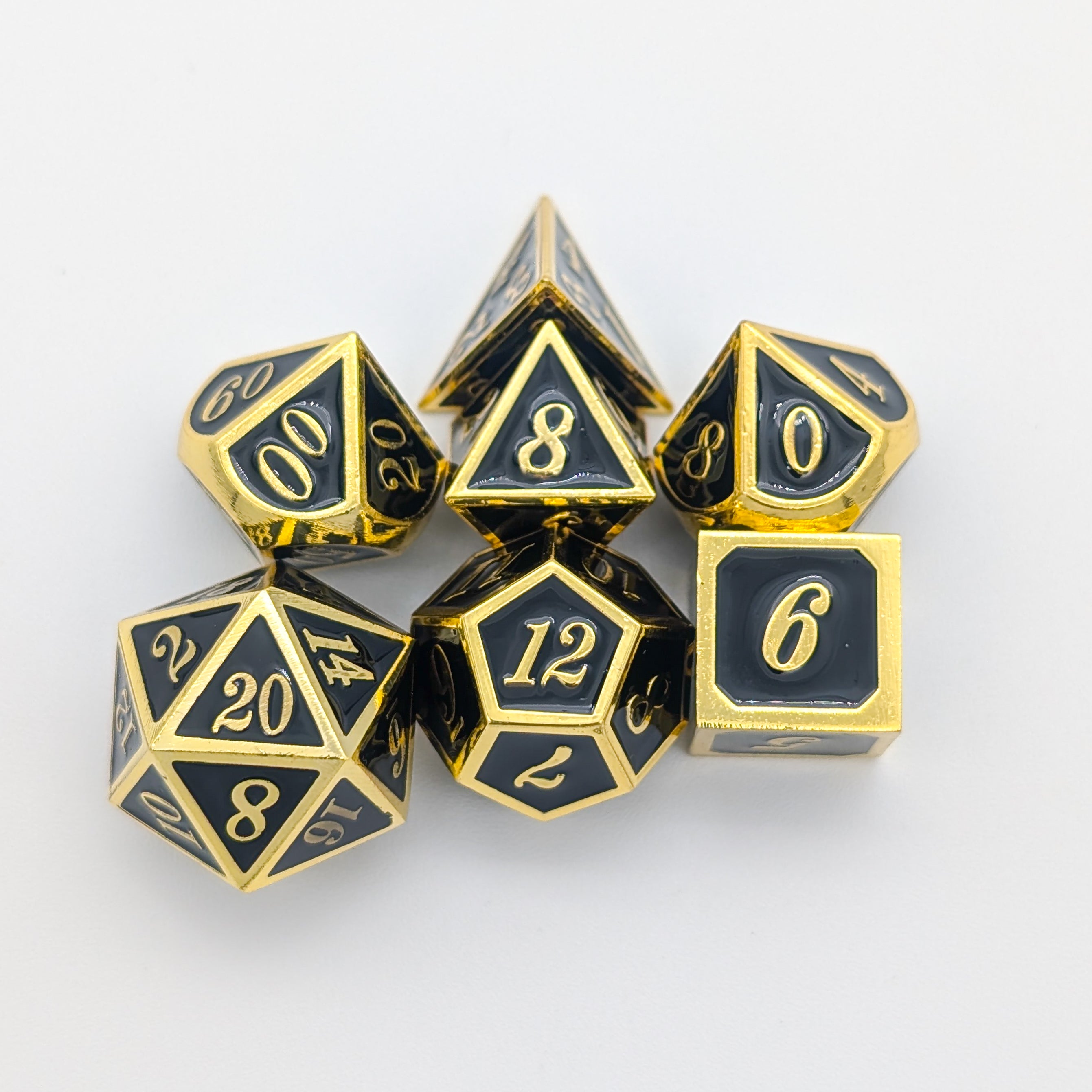 Simple Black and Gold Metal Core Dice Set