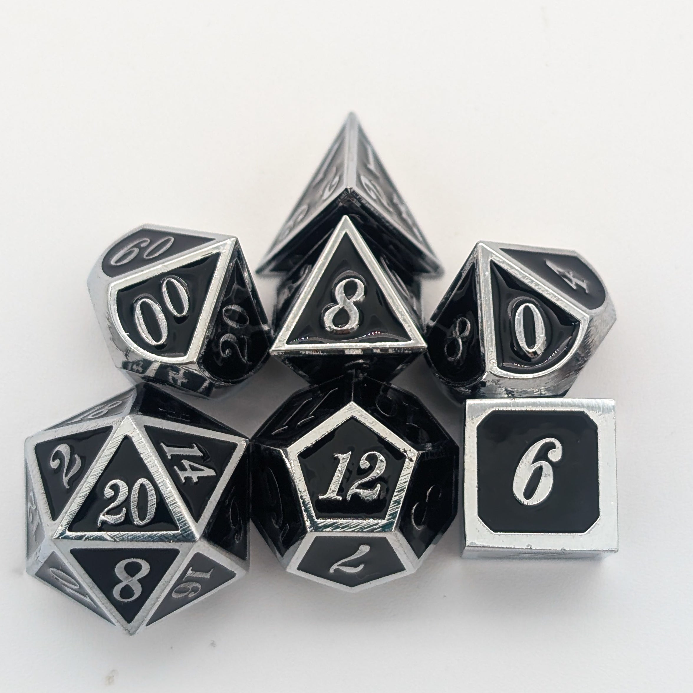 Simple Black and Silver Metal Core Dice Set