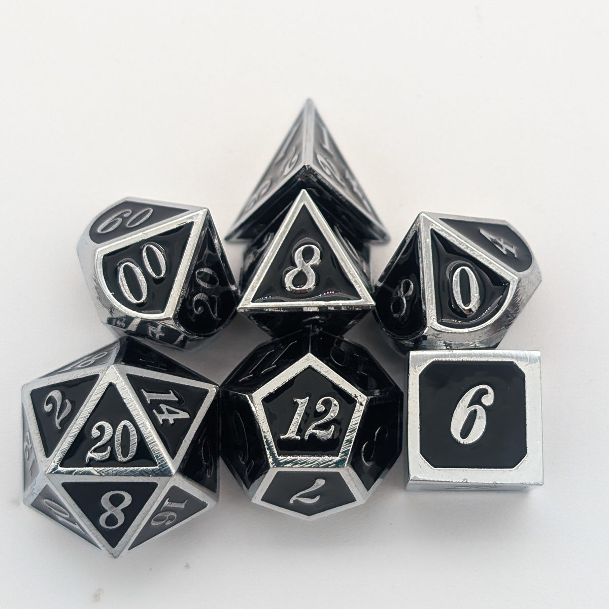 Simple Black and Silver Metal Core Dice Set