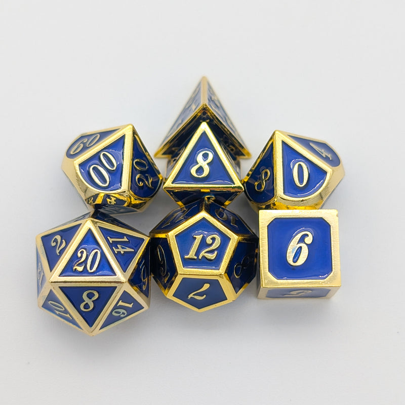 Blue and Gold Metal Dice Set