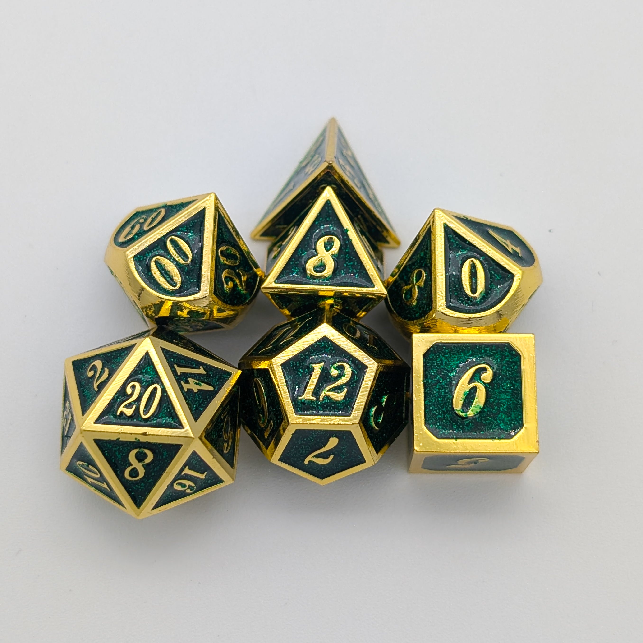 Green and Gold Metal Dice Set