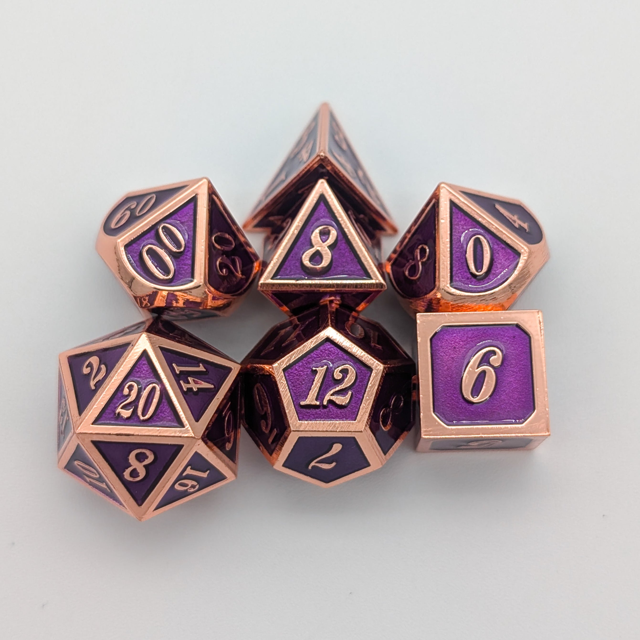 Purple and Rose Gold Metal Dice Set