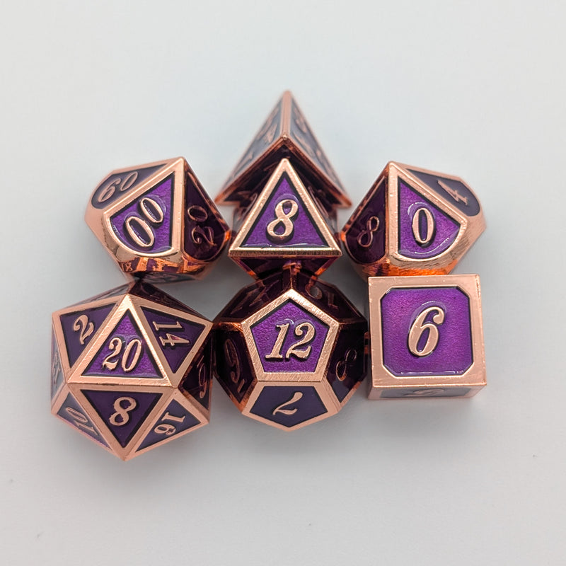 Purple and Rose Gold Metal Dice Set