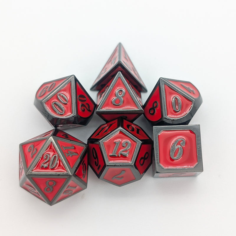 Red with Black outline Metal Dice Set