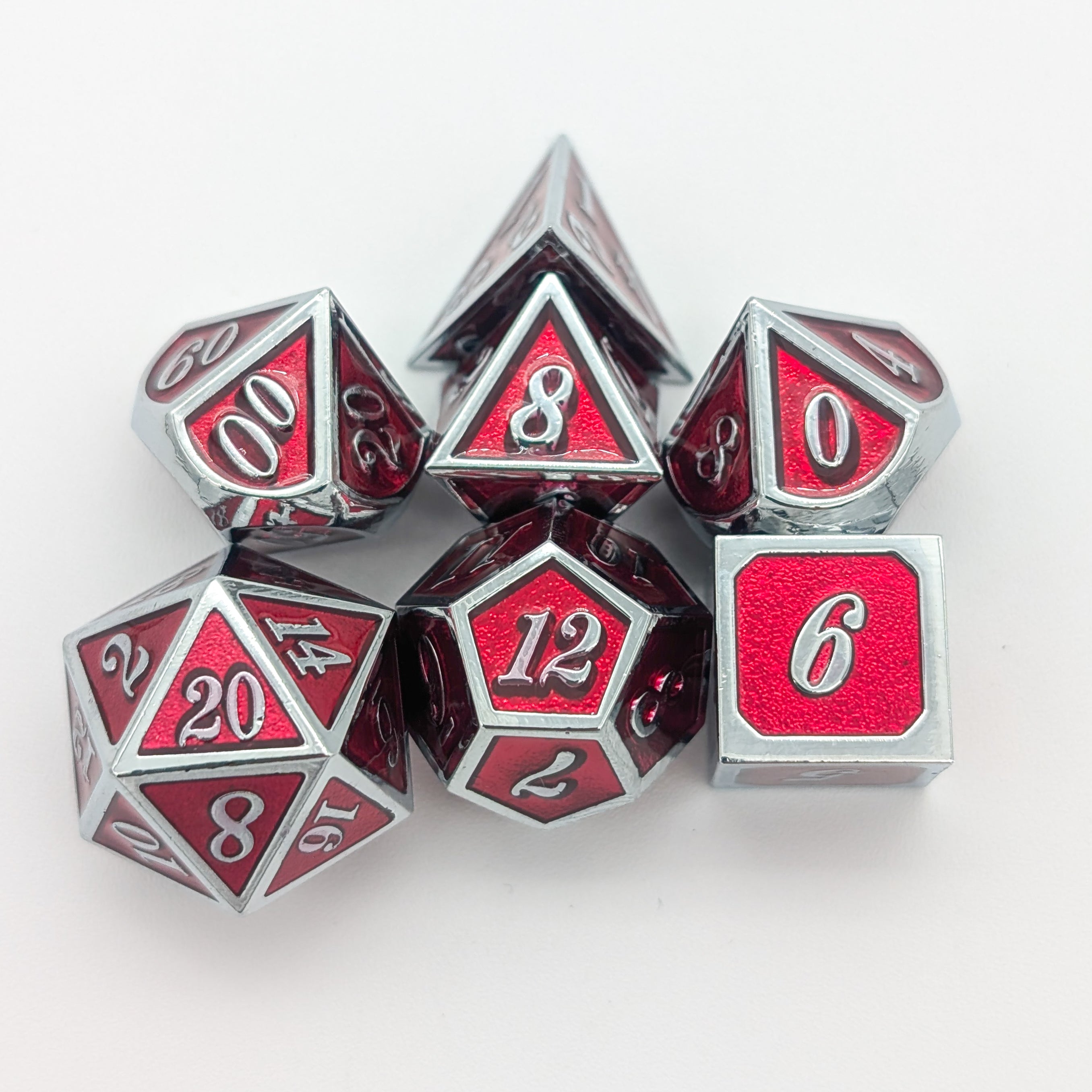 Red and Silver Metal Dice Set