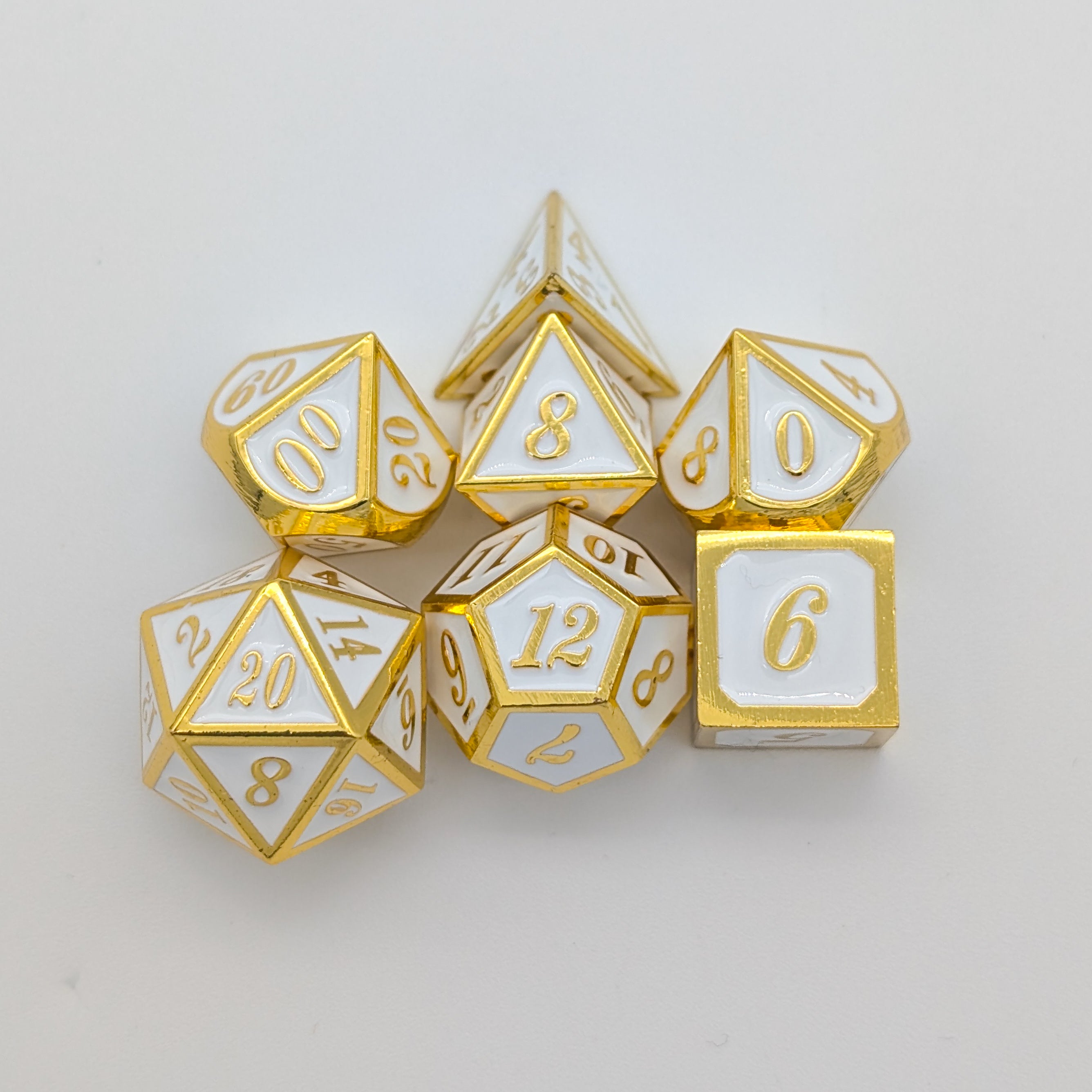 White and Gold Metal Dice Set