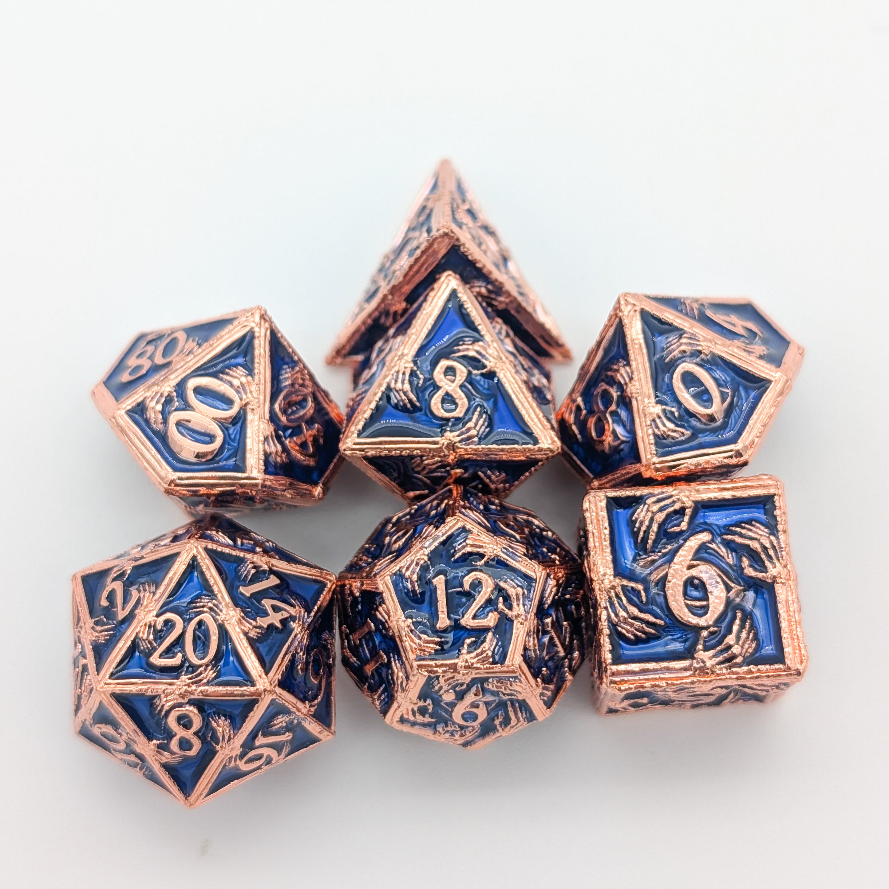 Skeleton Blue and Copper Metal Core Dice Set