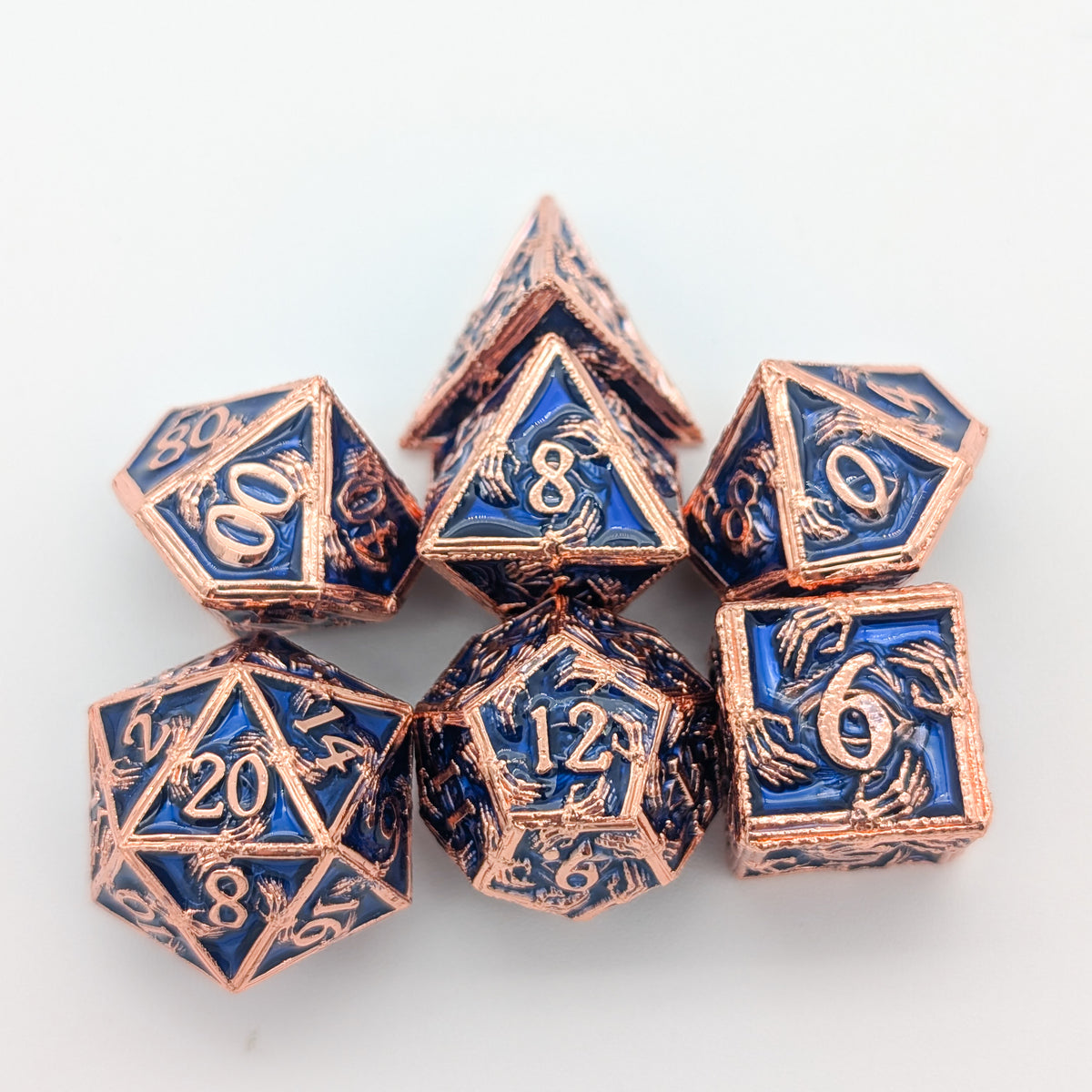 Skeleton Blue and Copper Metal Core Dice Set
