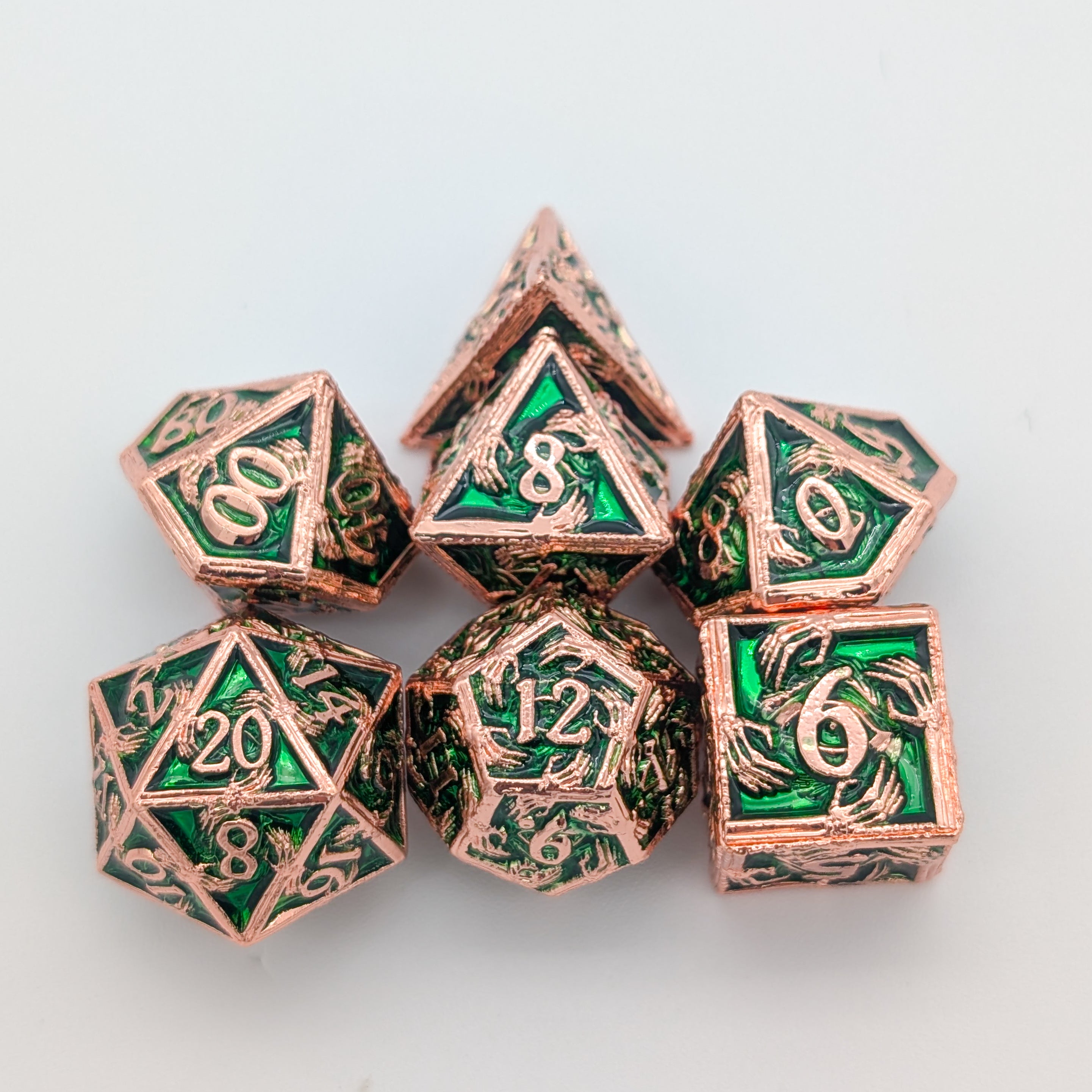 Skeleton Green and Copper Metal Core Dice Set