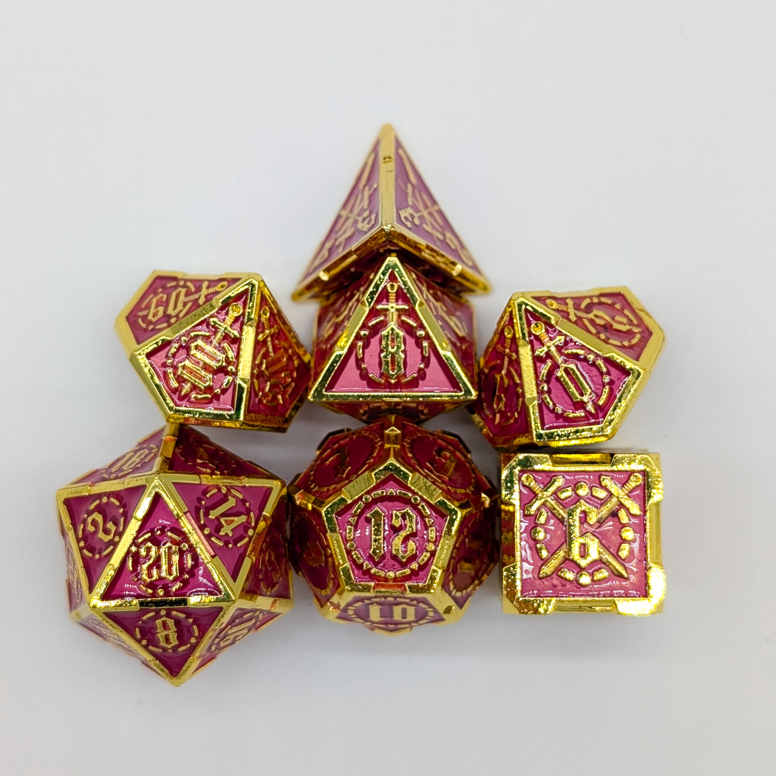 Swords Red and Gold Metal Core Dice Set