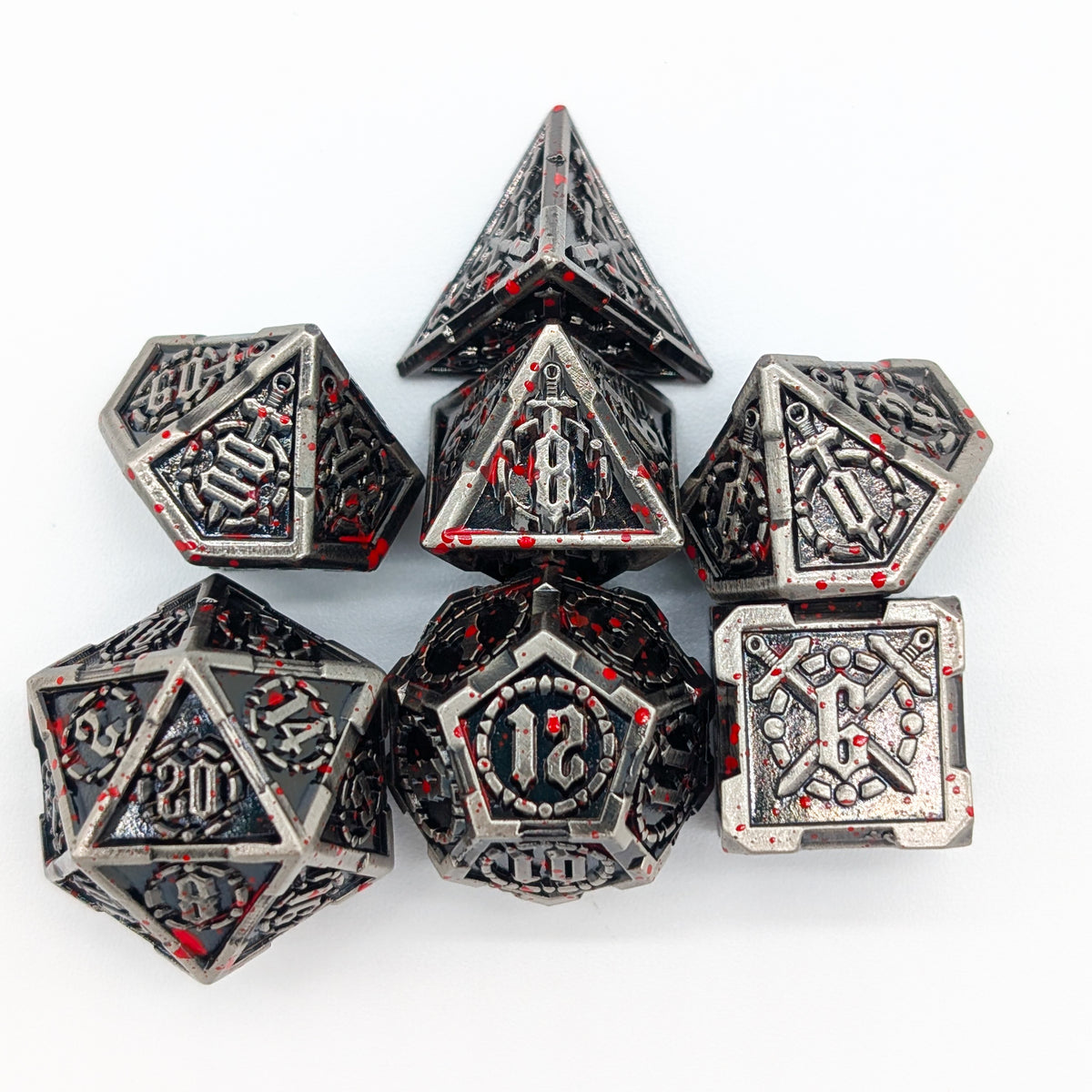Swords Splatter Metal Core Dice Set