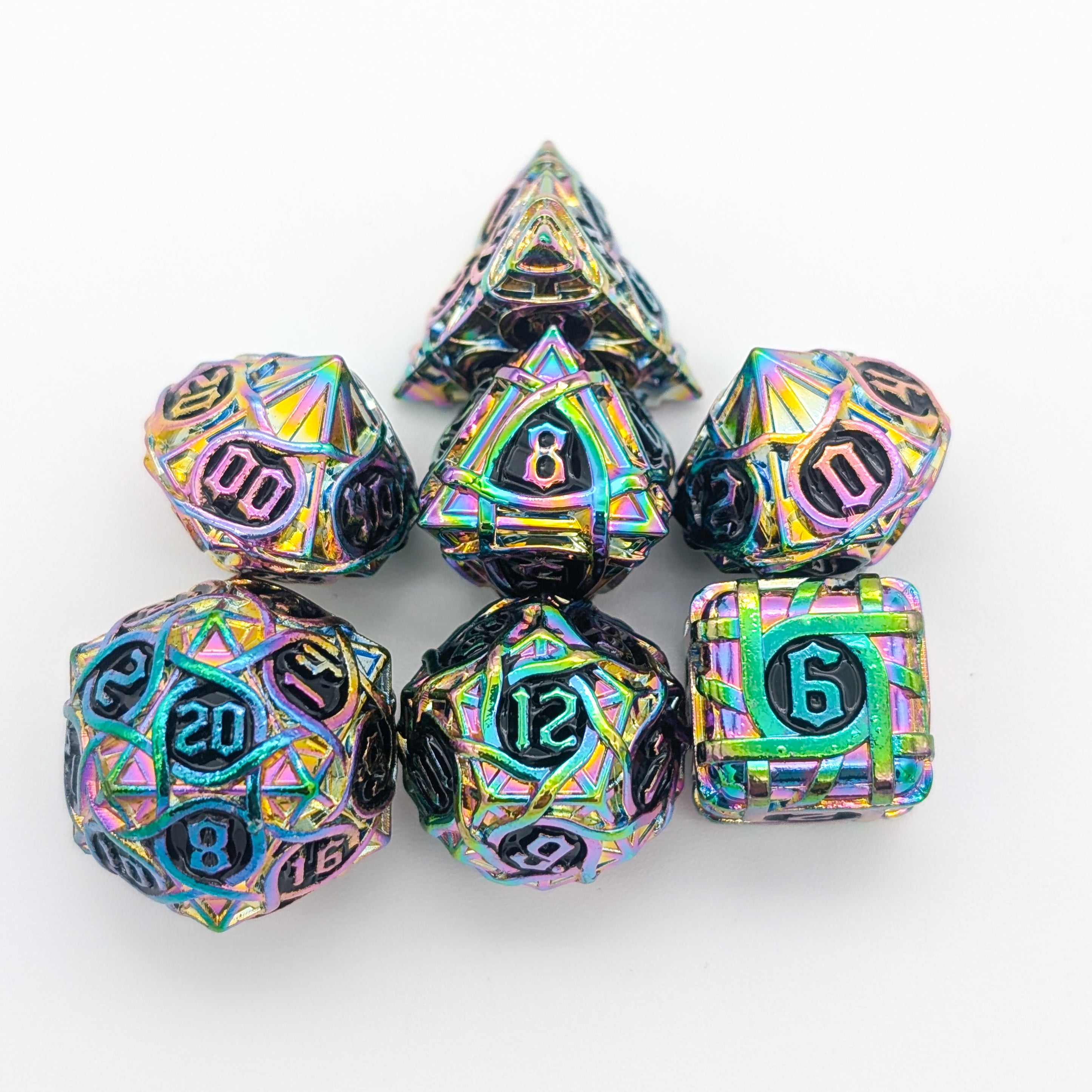 Thorns Rainbow and Black Metal Core Dice Set