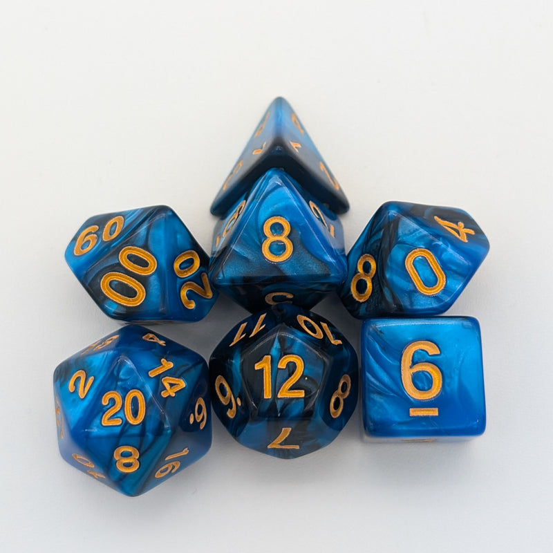 Tie-Dye Black and Blue Dice Set