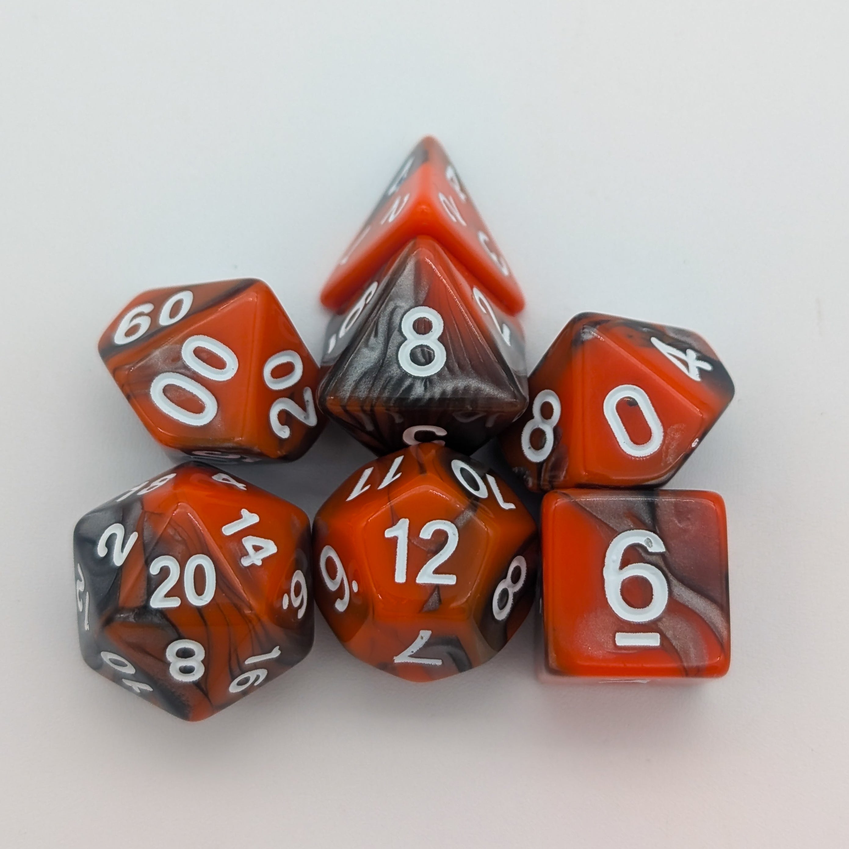 Tie-Dye Orange and Grey Dice Set