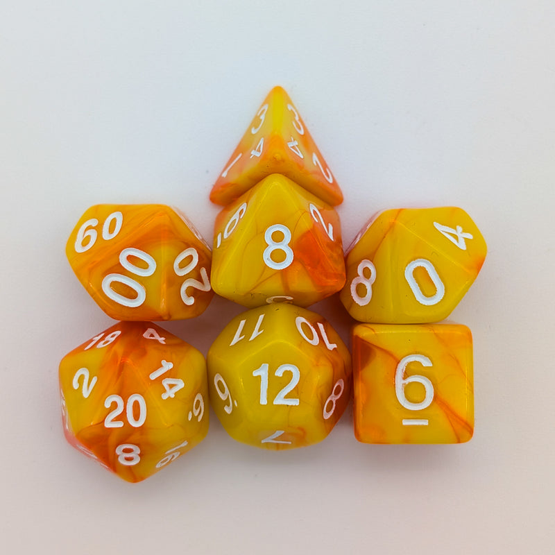 Tie-Dye Orange and Yellow Dice Set