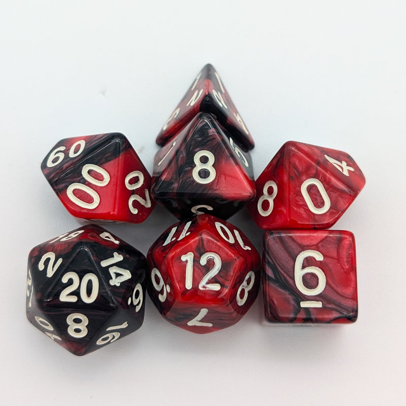 Red and Black Tie-Dye Dice Set