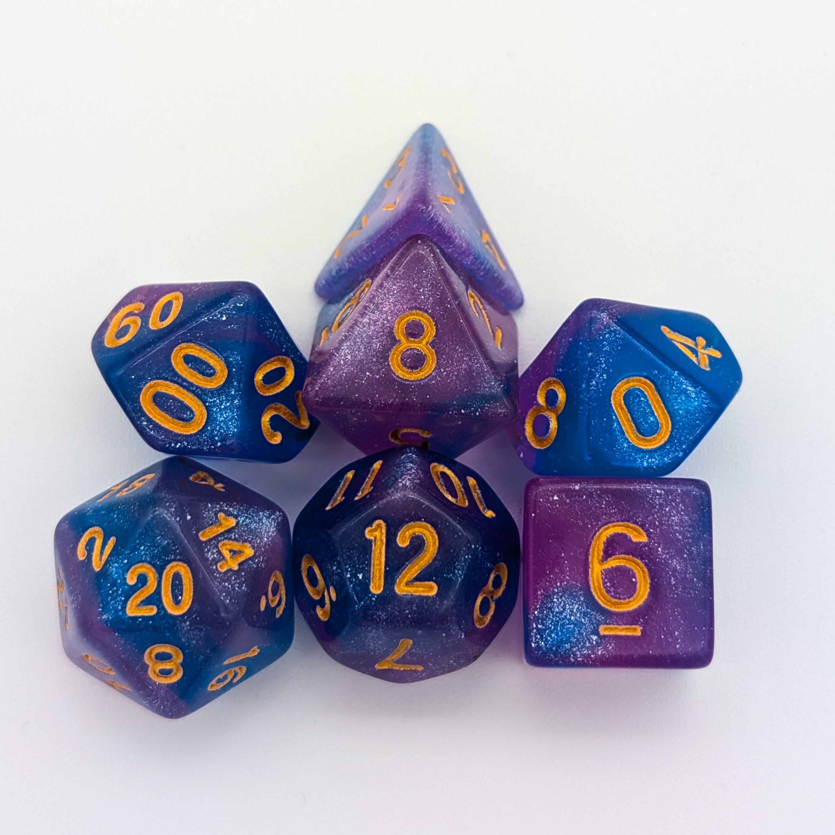 Pink and Blue Galaxy Dice Set