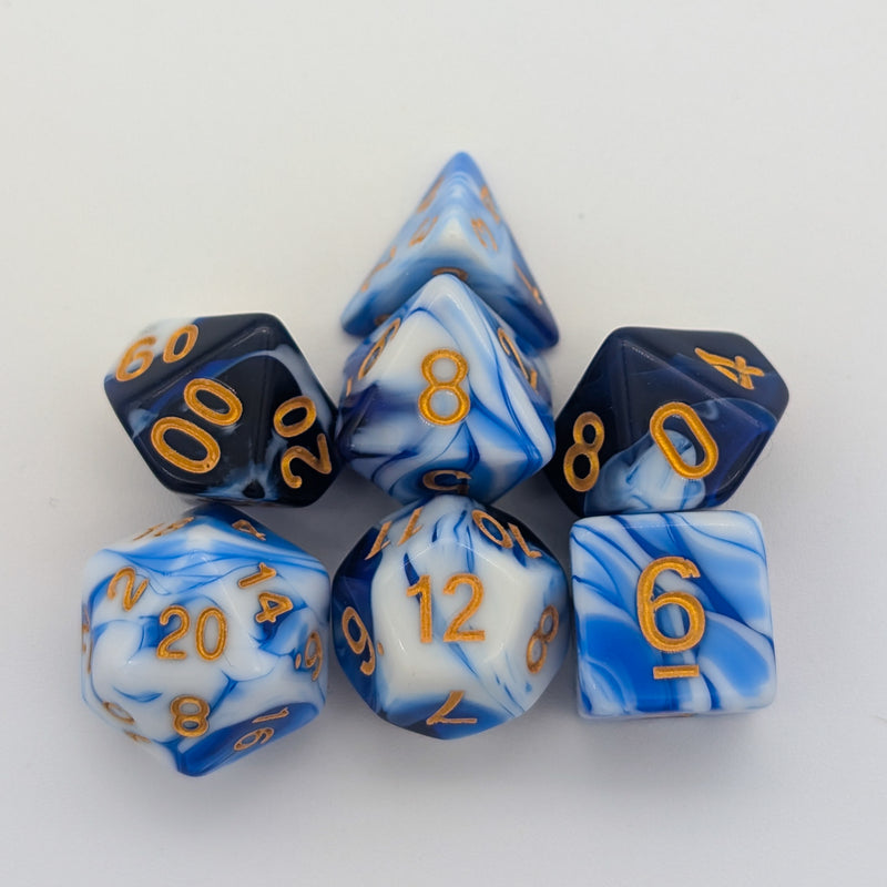 Two Tone Dark Blue and White Dice Set