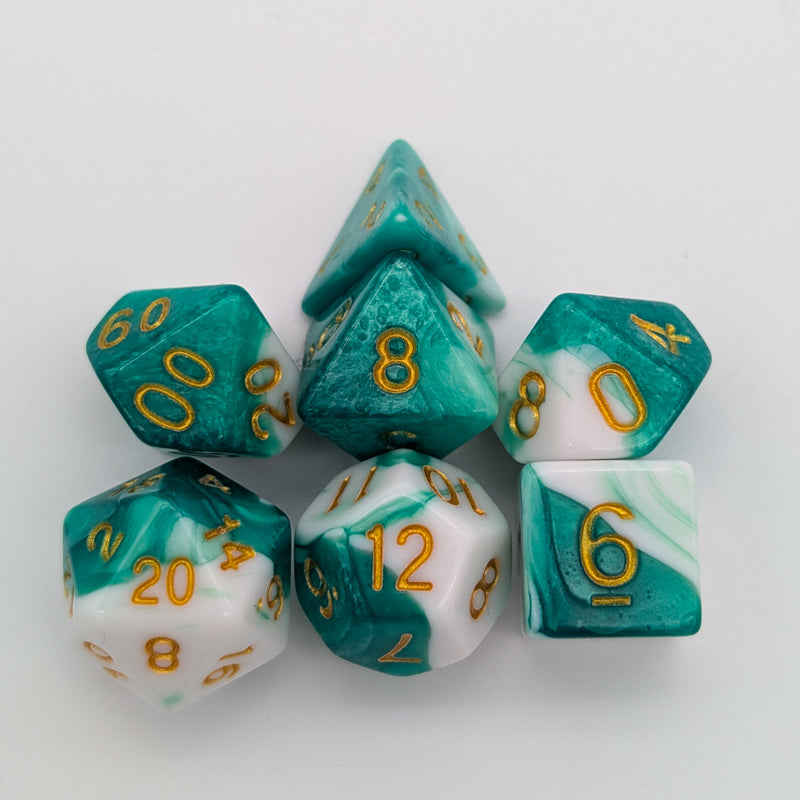 Two Tone Green White Dice Set
