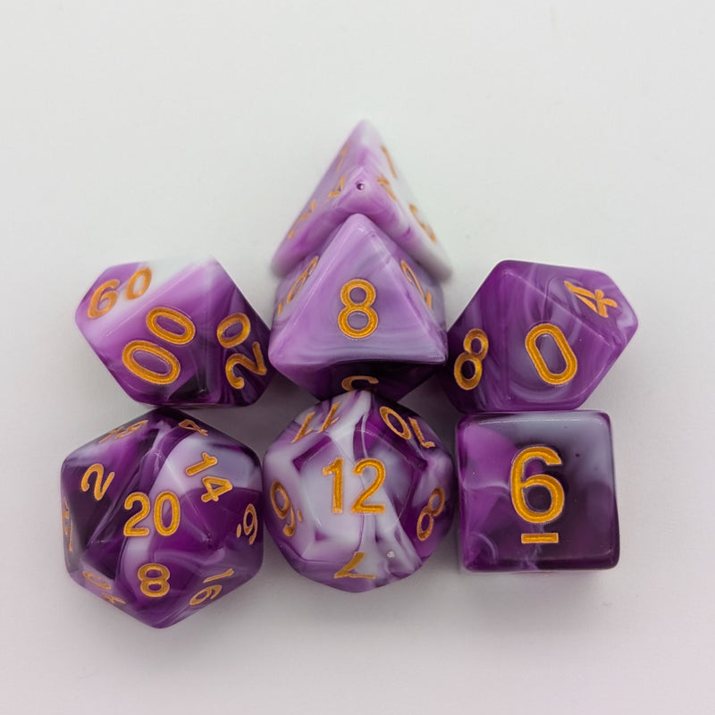 Purple and White Two Tone Dice Set