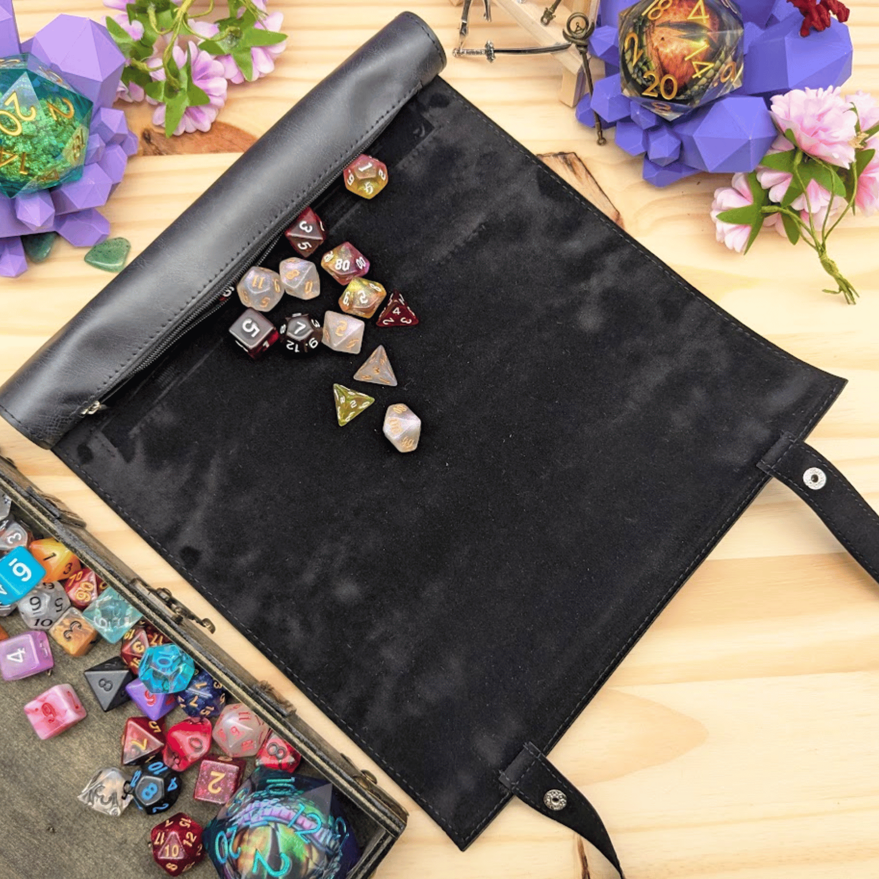 PU Leather Scroll Dice Tray/Bag