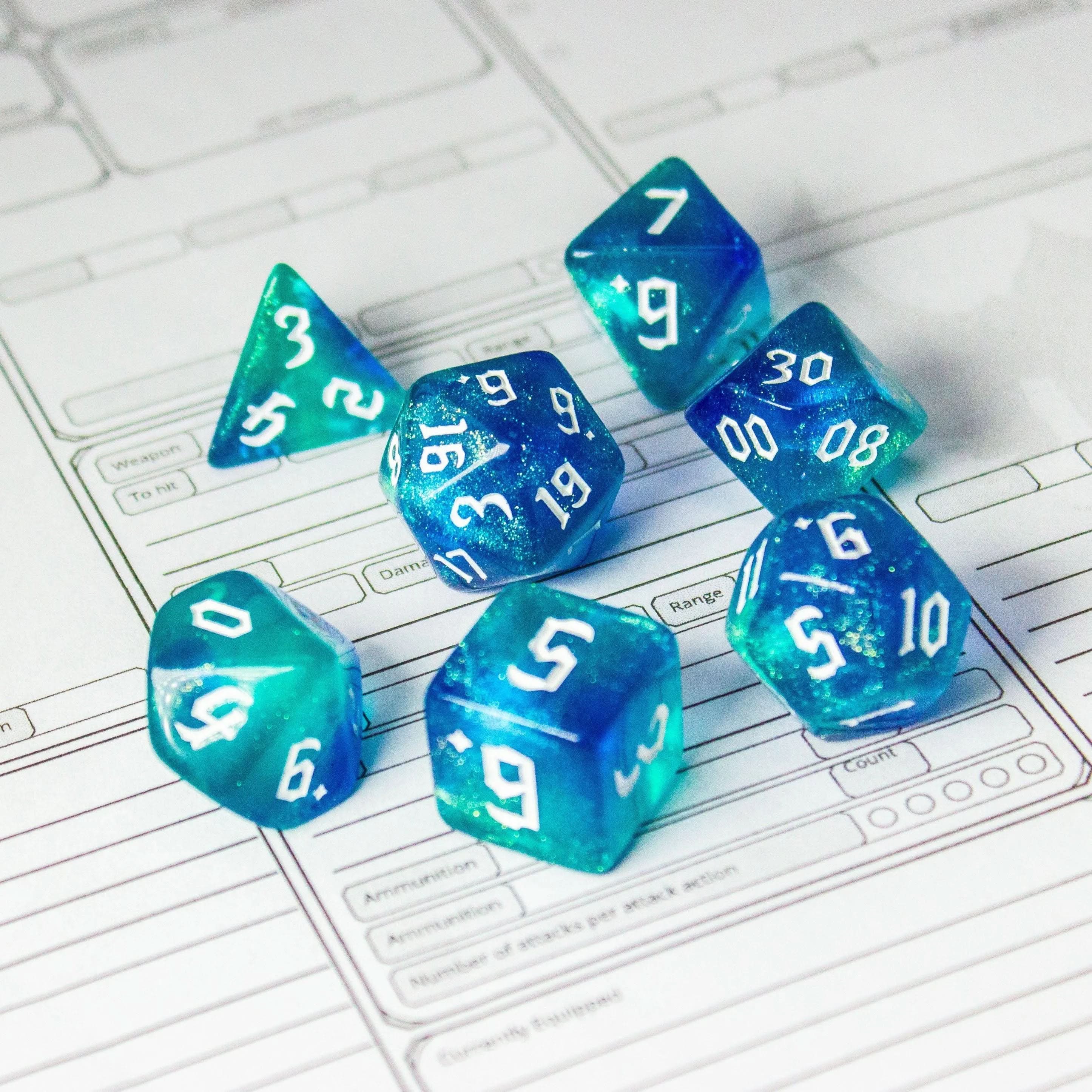 Ocean Fog TTRPG Dice. Channel the ethereal with these captivating, easy to read premium dice. Give your game a bit of sparkle. - MysteryDiceGoblins