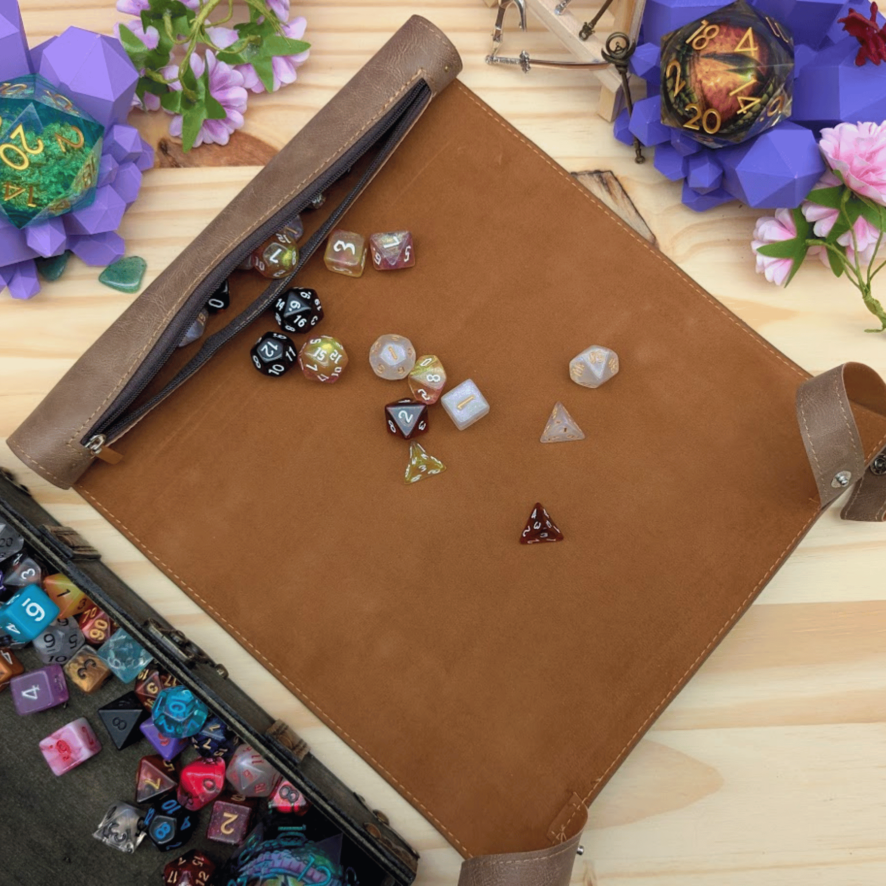 PU Leather Scroll Dice Tray/Bag