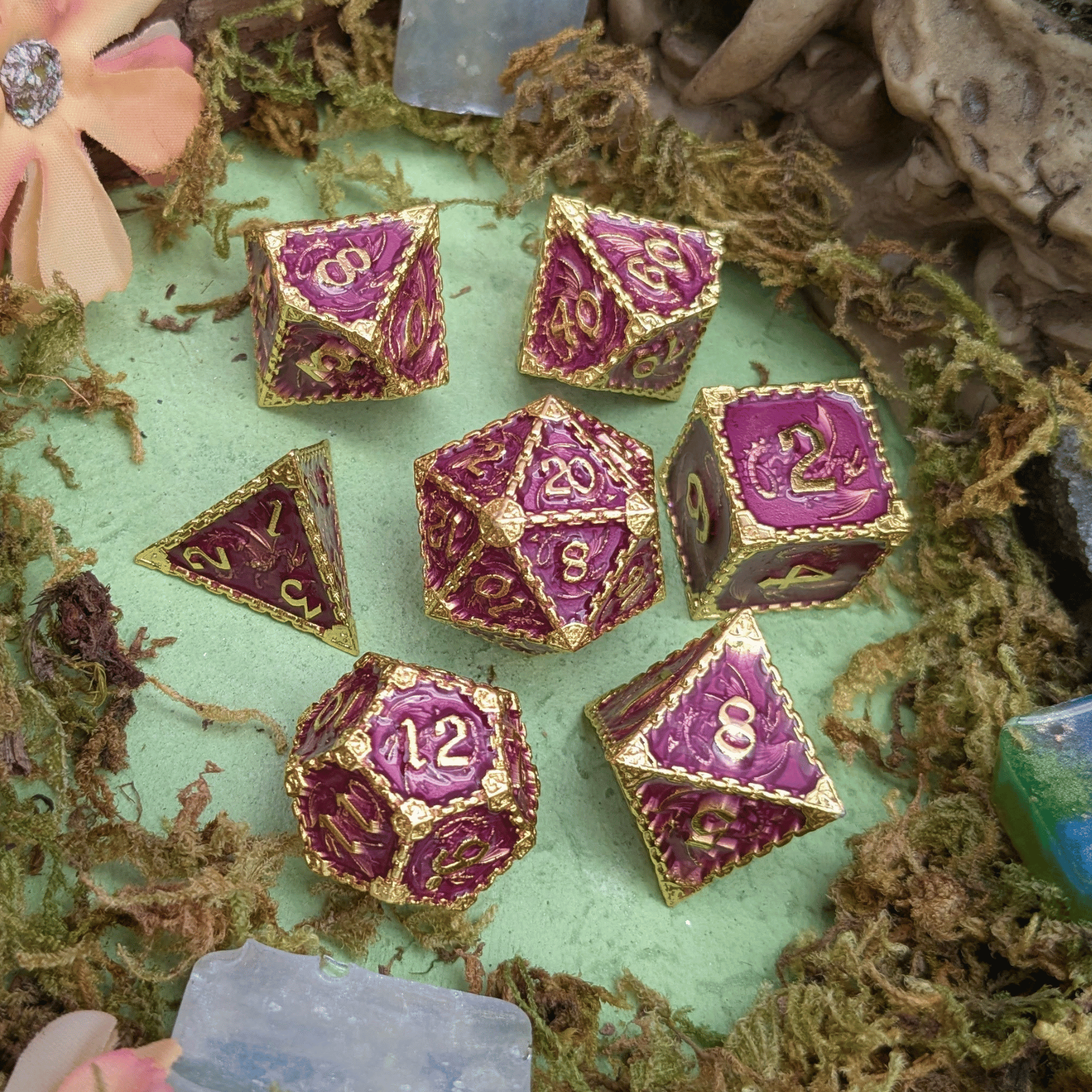 Dragon Purple and Gold Metal Core Dice Set
