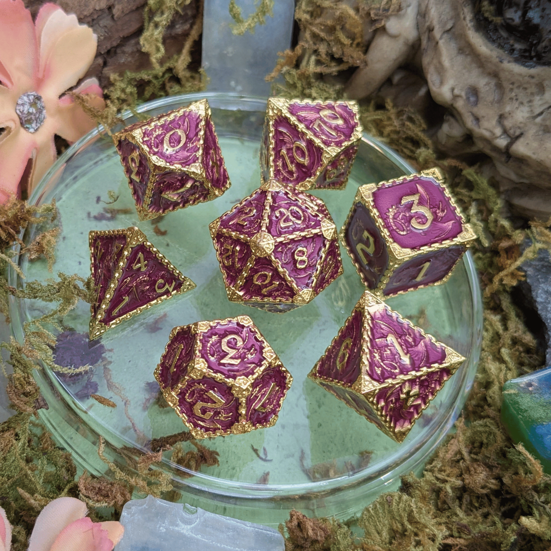 Dragon Purple and Gold Metal Core Dice Set