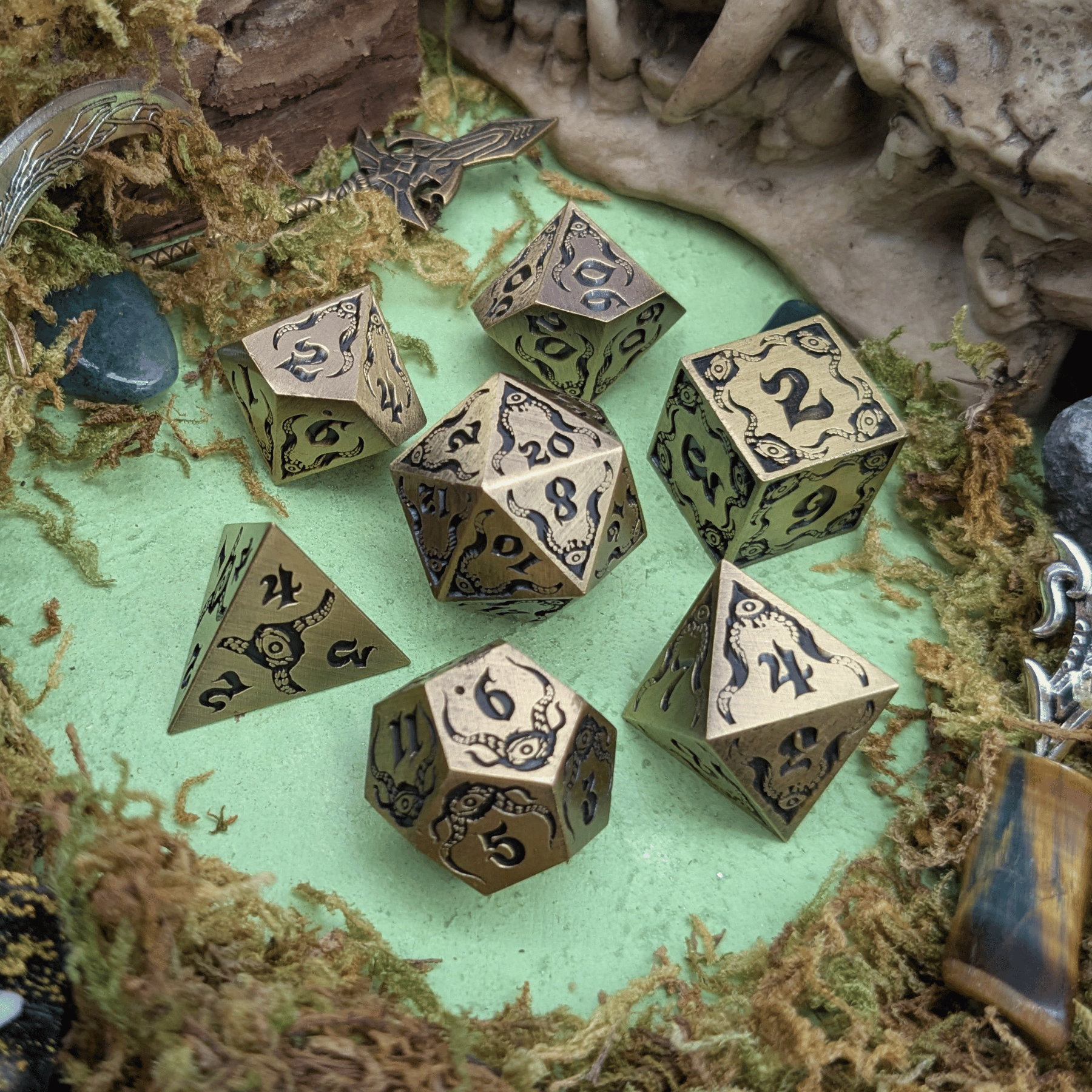 The Abyssal Sovereign | Eldritch Gold Metal Dice Set