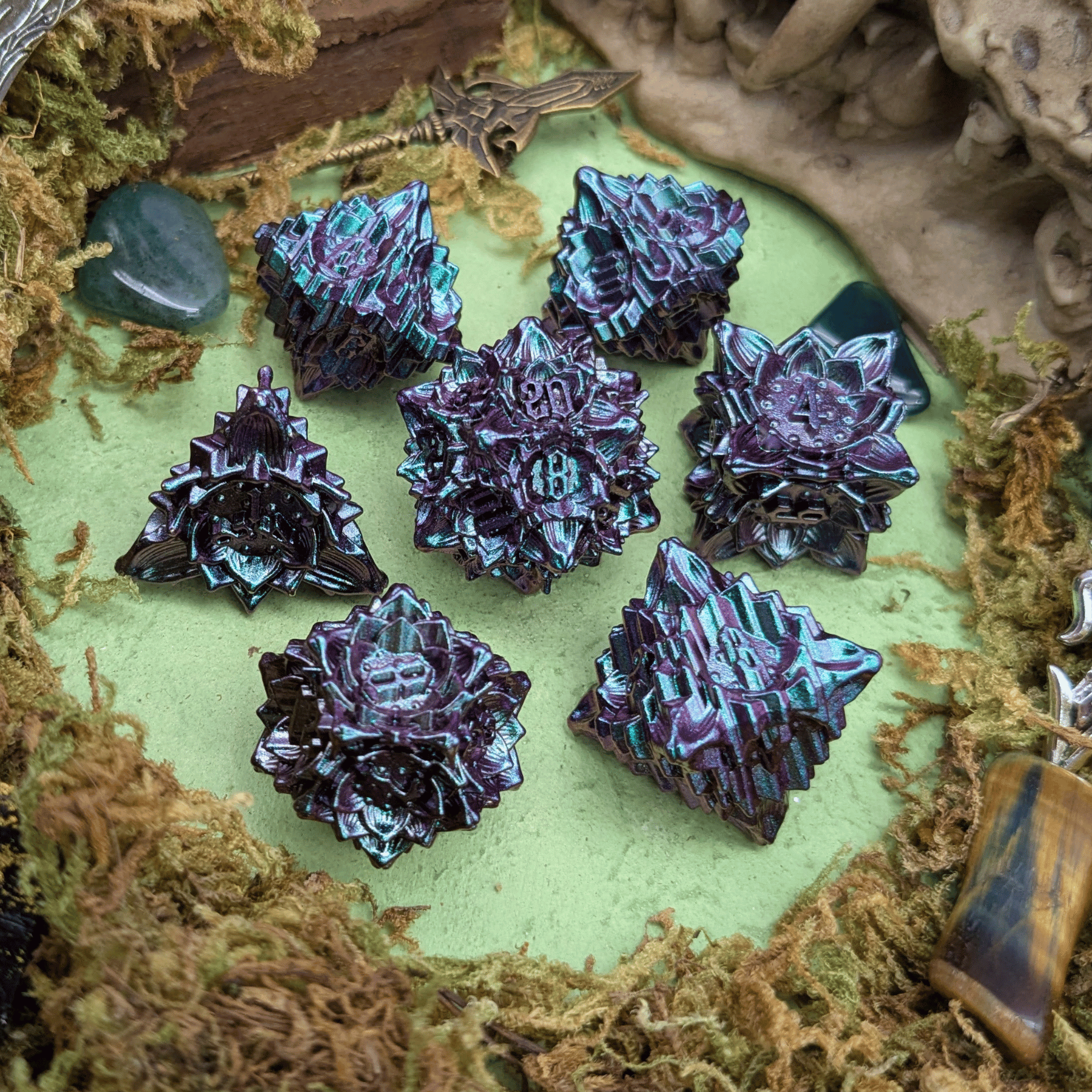 Flower Petrol Metal Core Dice Set