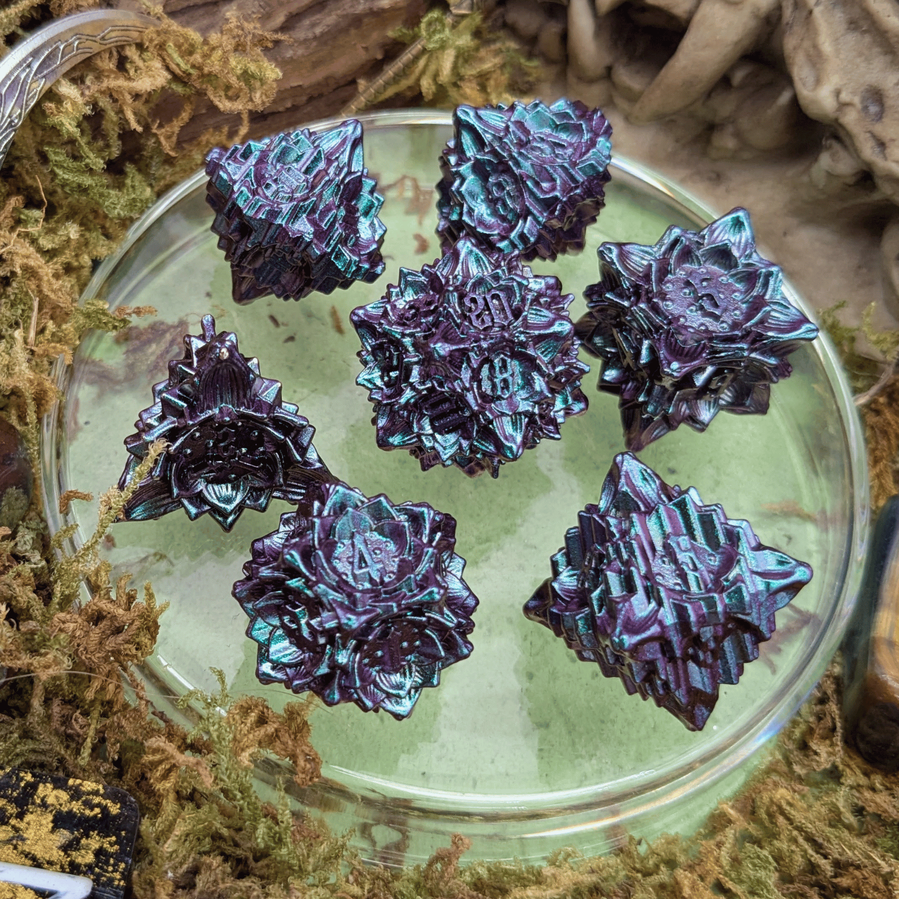 Flower Petrol Metal Core Dice Set