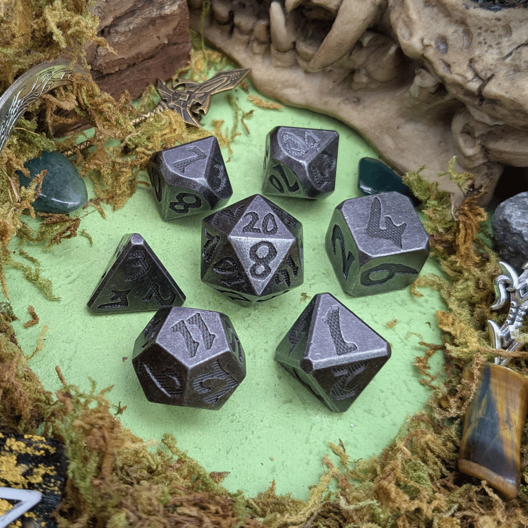 Large Number Silver Metal Core Dice Set