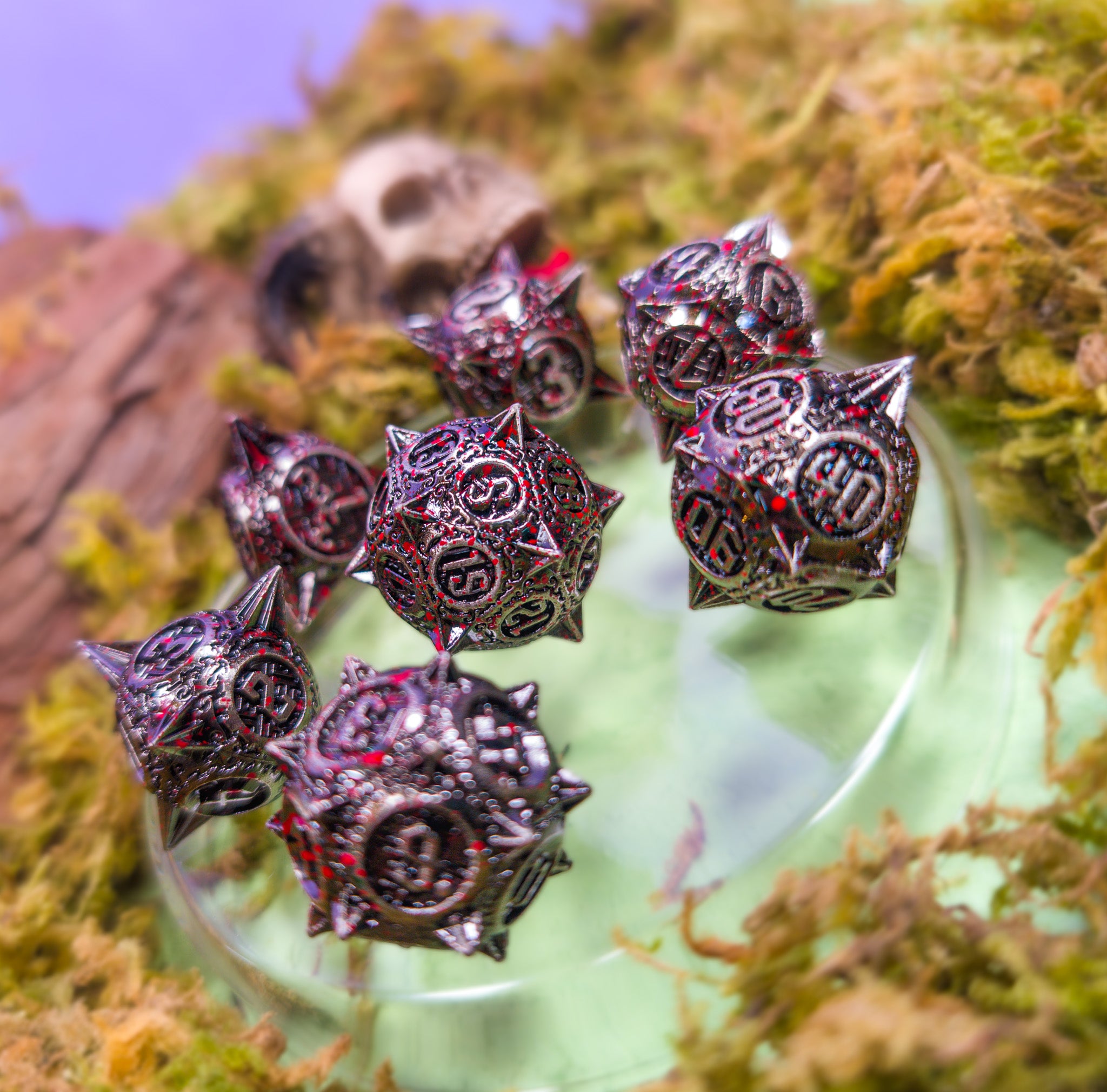 The Executioner’s Throw | Caltrops Splatter Metal Dice