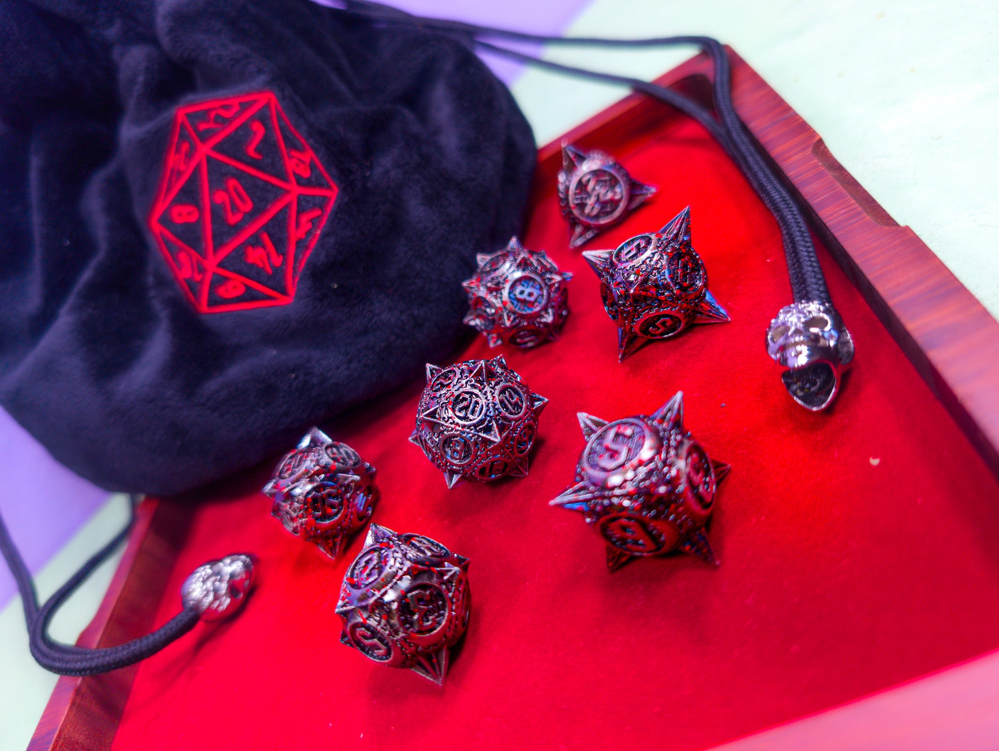 The Executioner’s Throw | Caltrops Splatter Metal Dice