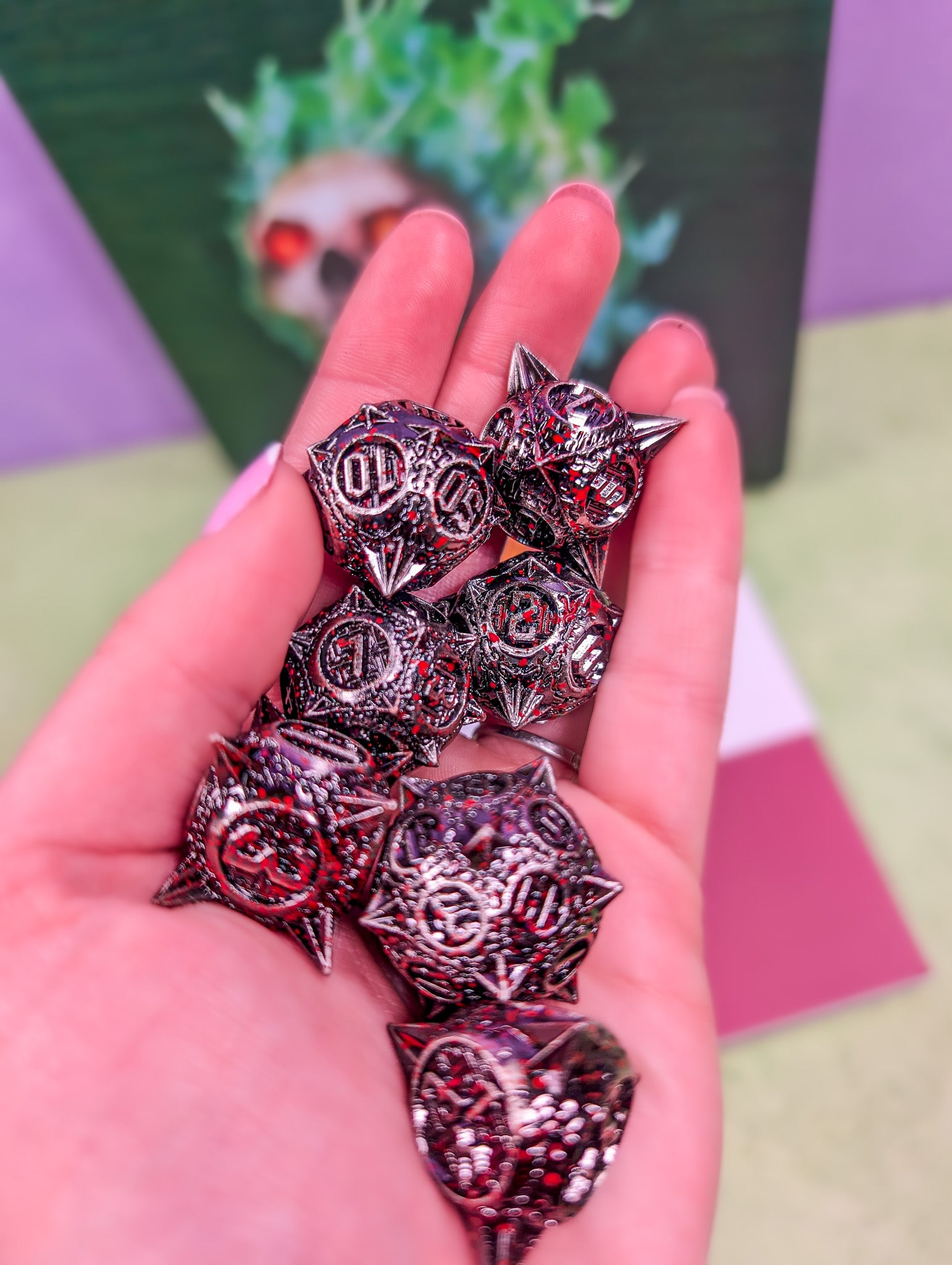 The Executioner’s Throw | Caltrops Splatter Metal Dice