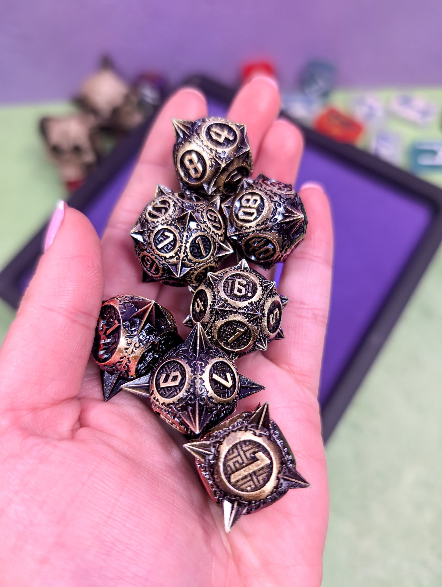 The Titan's Tribute | Metal Caltrop Dice Set
