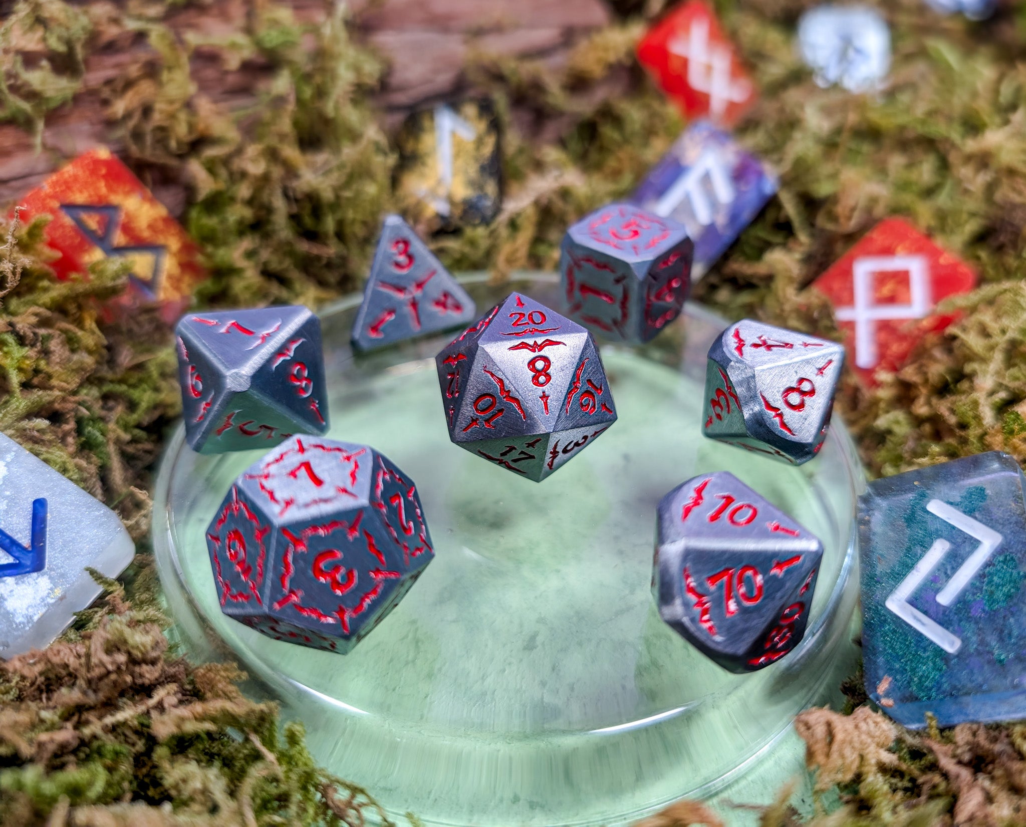 Emberforged Cleaver | Silver & Red Metal Arcana Dice Set