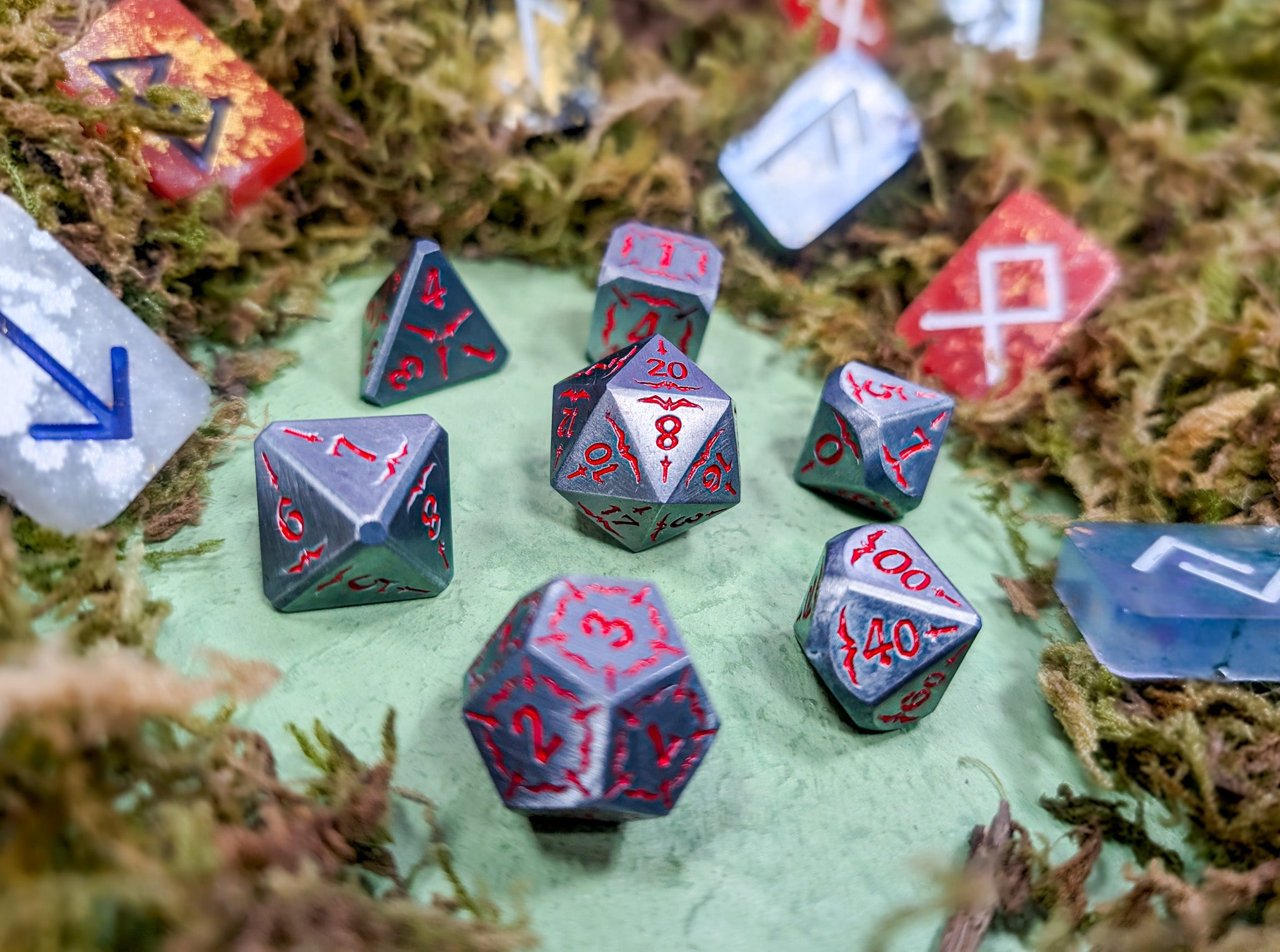 Emberforged Cleaver | Silver & Red Metal Arcana Dice Set