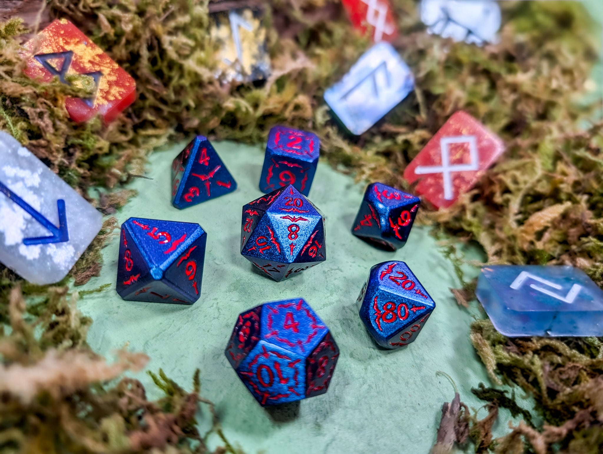 Starfire Invocation | Blue & Red Metal Arcana Dice Set
