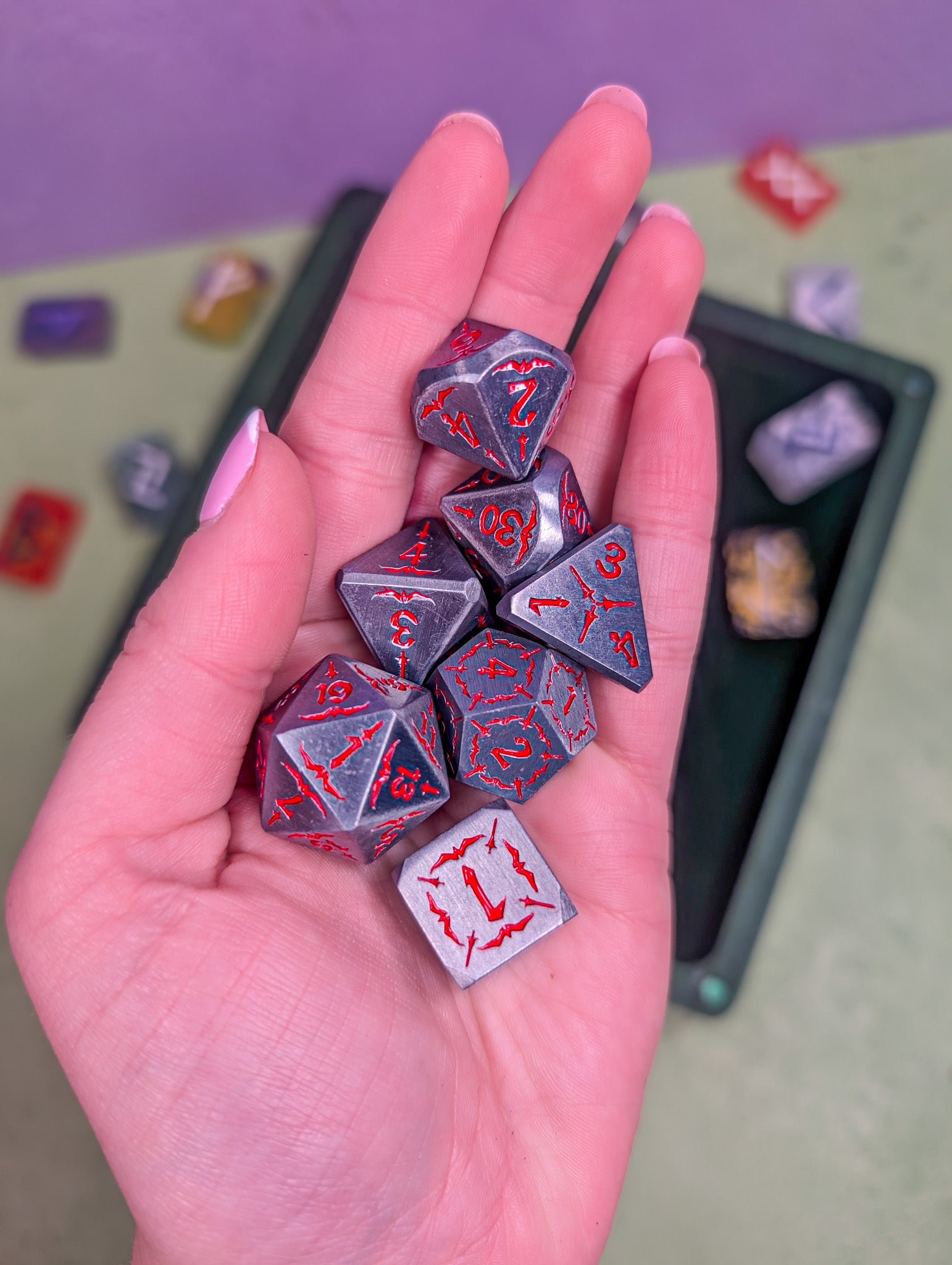 Emberforged Cleaver | Silver & Red Metal Arcana Dice Set