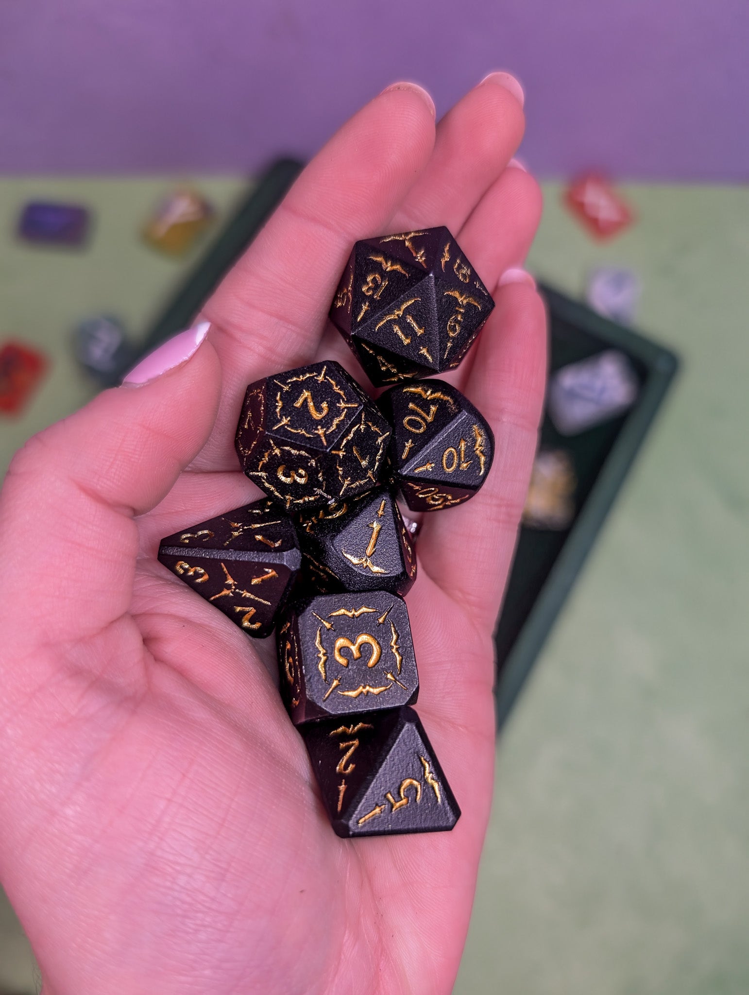 Arcana Obscura | Arcana Black and Gold Metal Dice Set