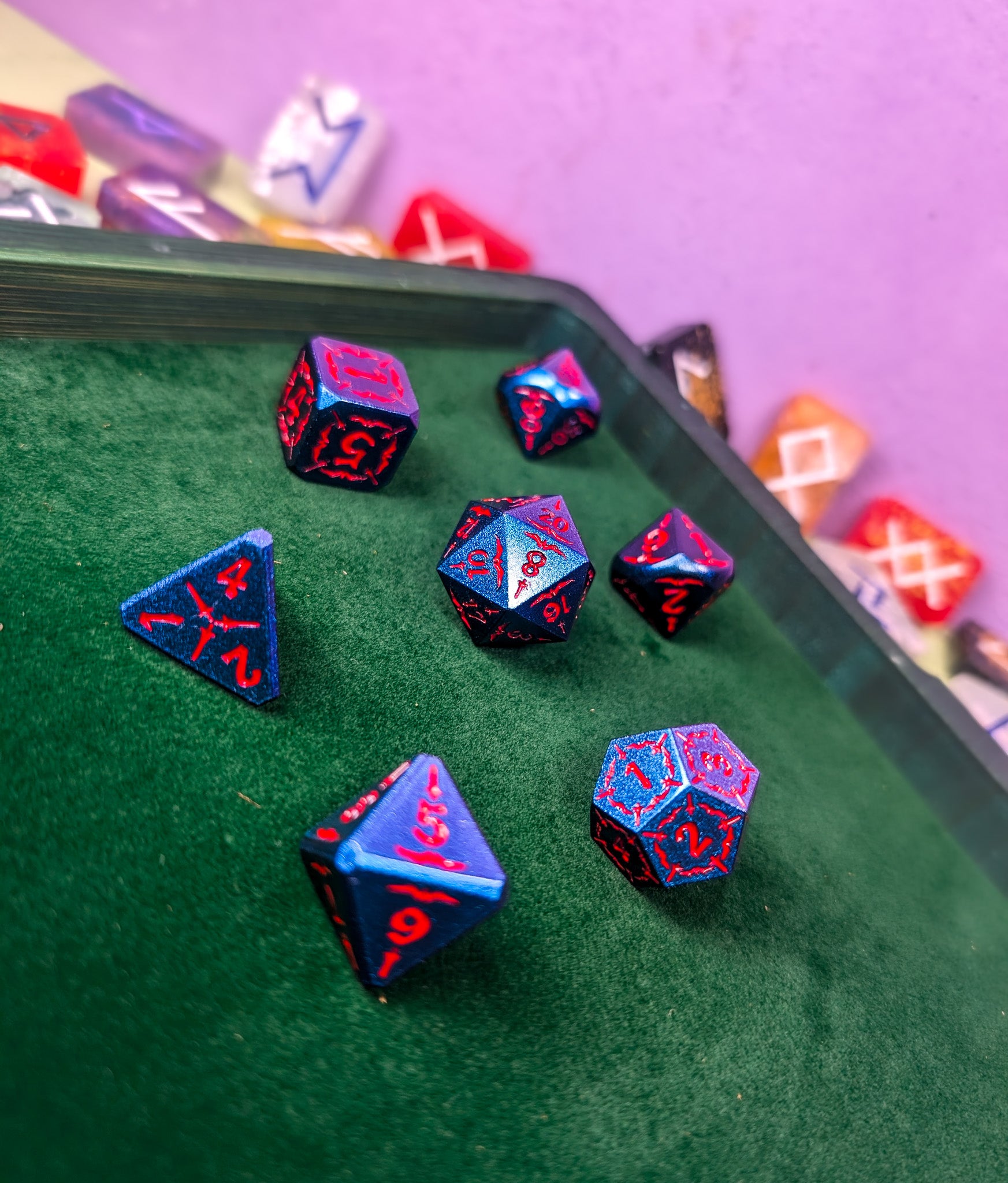 Starfire Invocation | Blue & Red Metal Arcana Dice Set