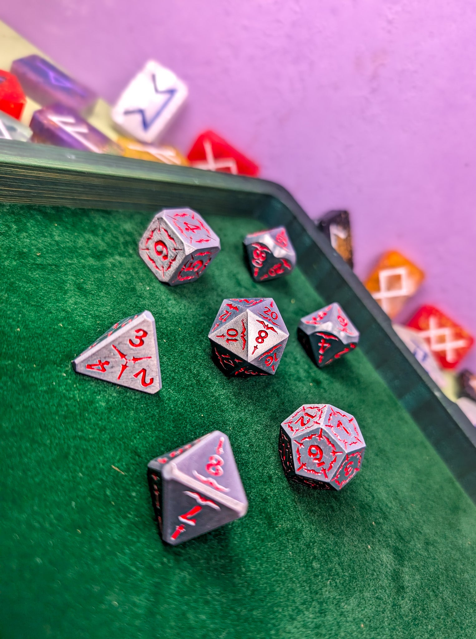 Emberforged Cleaver | Silver & Red Metal Arcana Dice Set