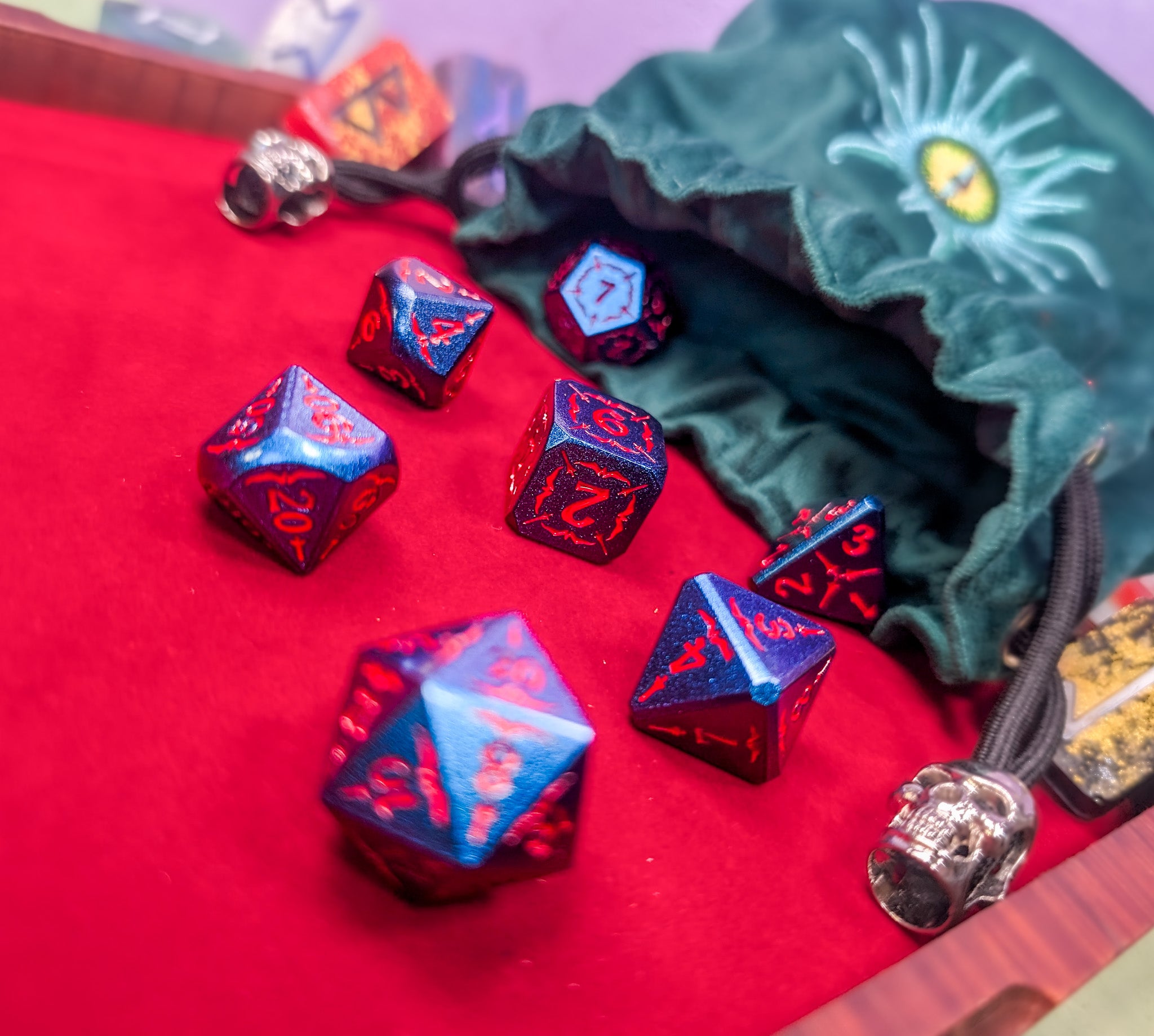 Starfire Invocation | Blue & Red Metal Arcana Dice Set