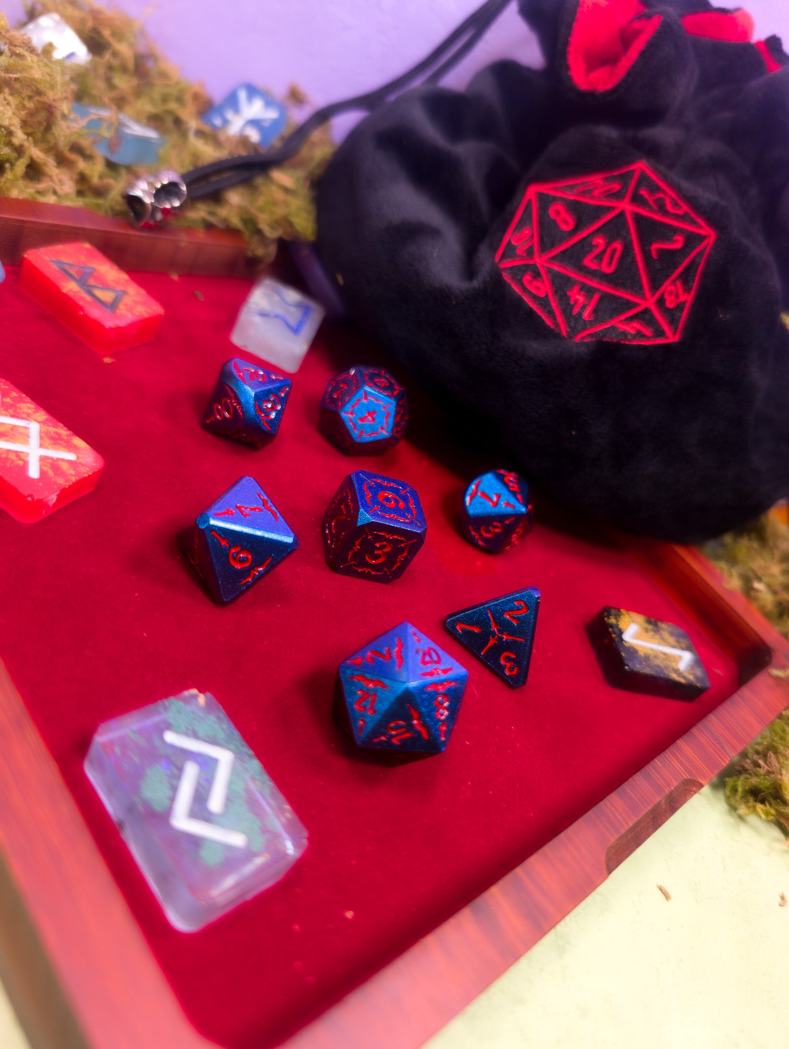 Starfire Invocation | Blue & Red Metal Arcana Dice Set