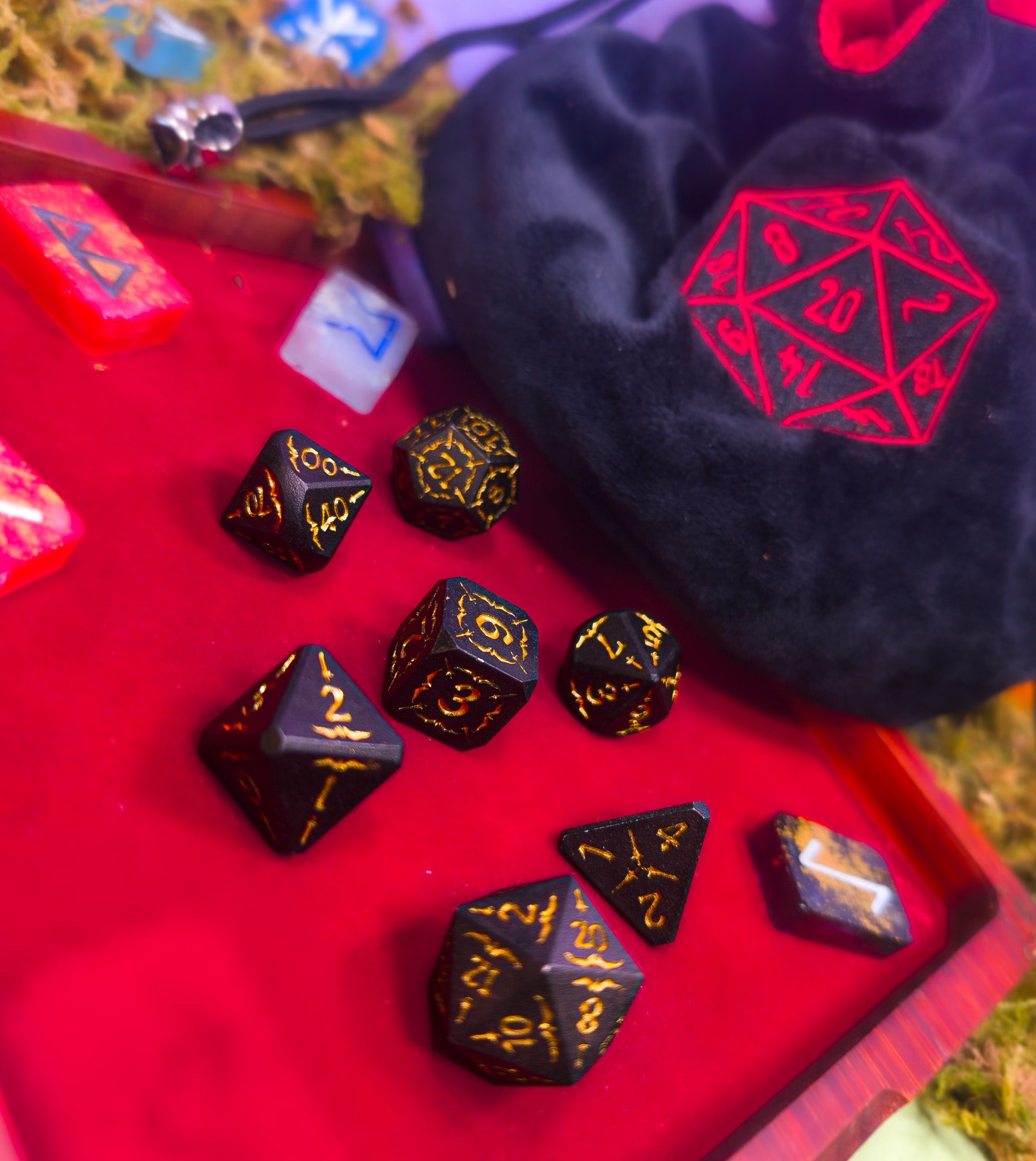Arcana Obscura | Arcana Black and Gold Metal Dice Set