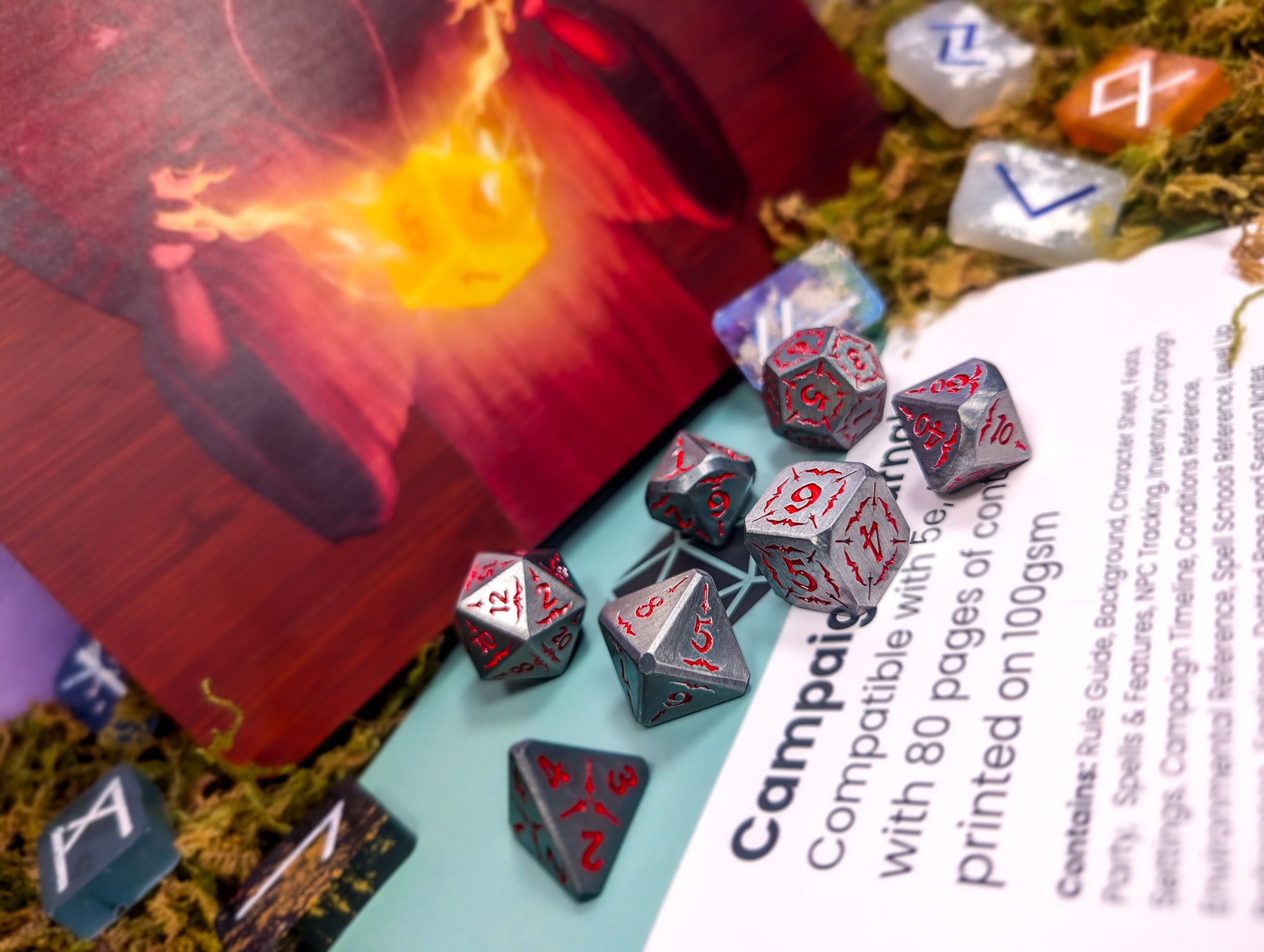 Emberforged Cleaver | Silver & Red Metal Arcana Dice Set
