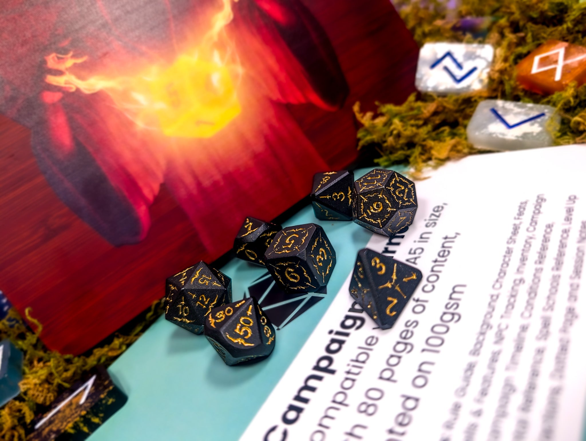 Arcana Obscura | Arcana Black and Gold Metal Dice Set