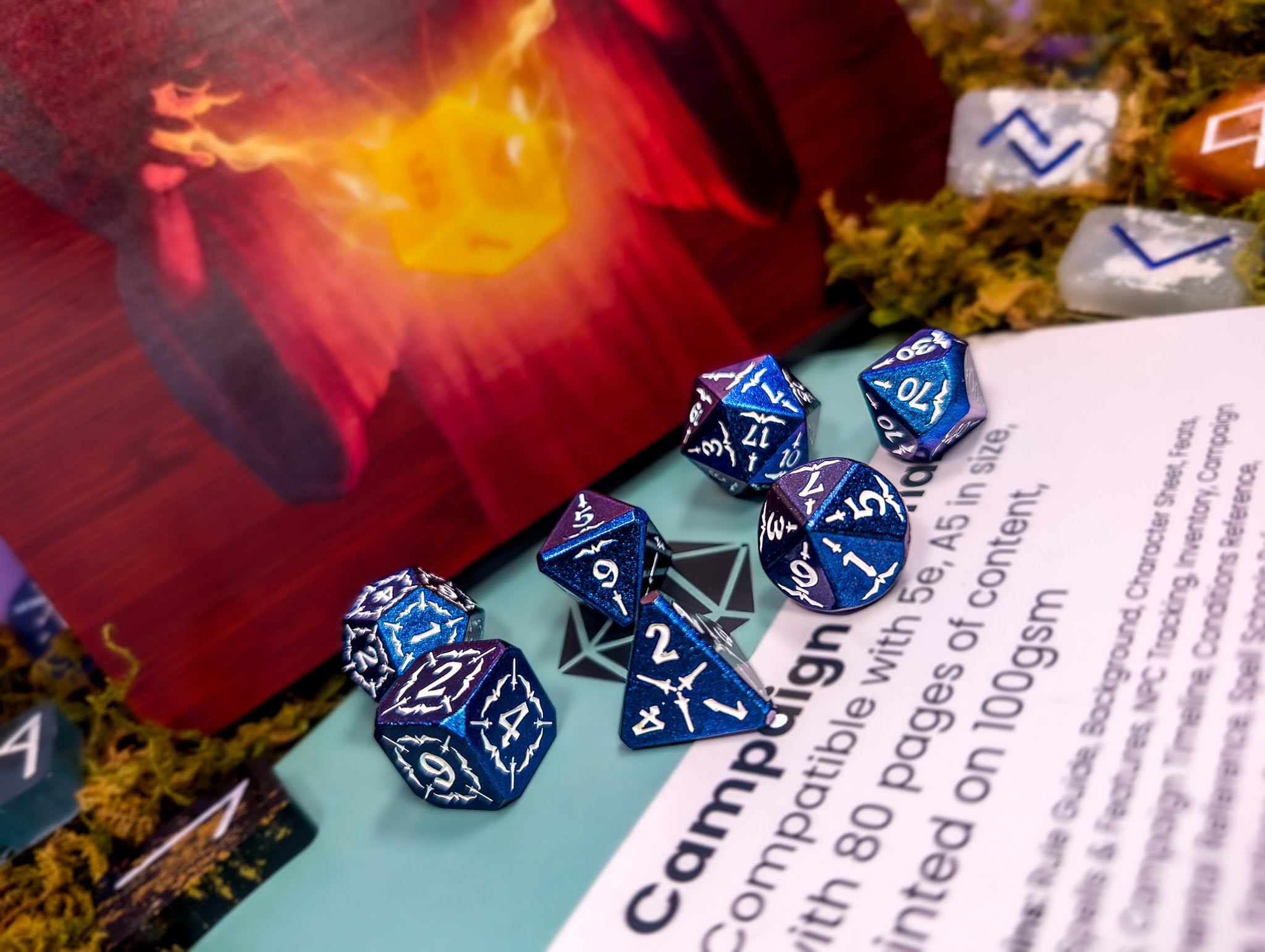 Astral Veil Arcana | Blue & White Metal Arcana Dice Set